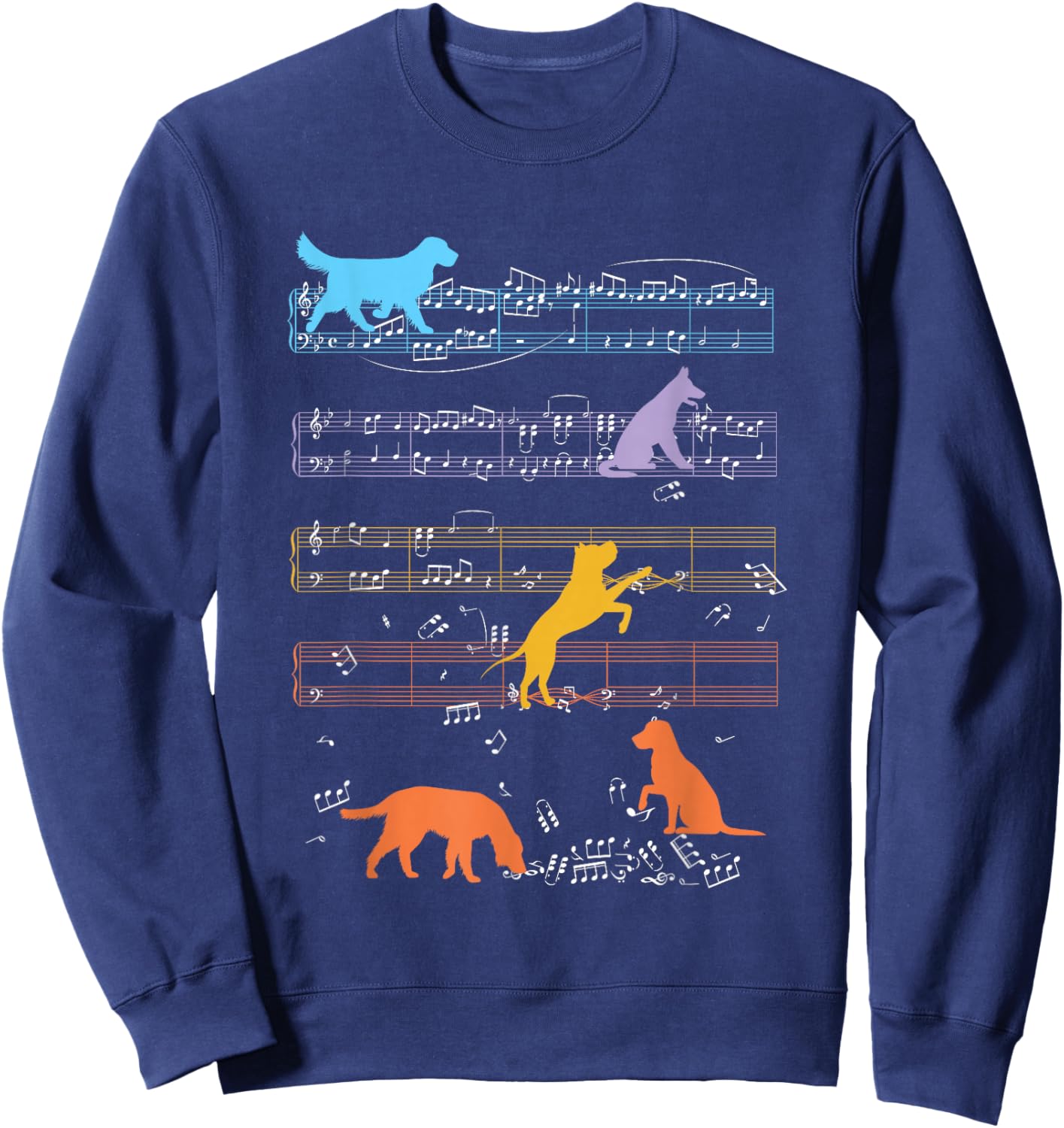 Dogs Playing With Sheet Music Notes - Music Teacher Sweatshirt - Sweatshirt | Navy