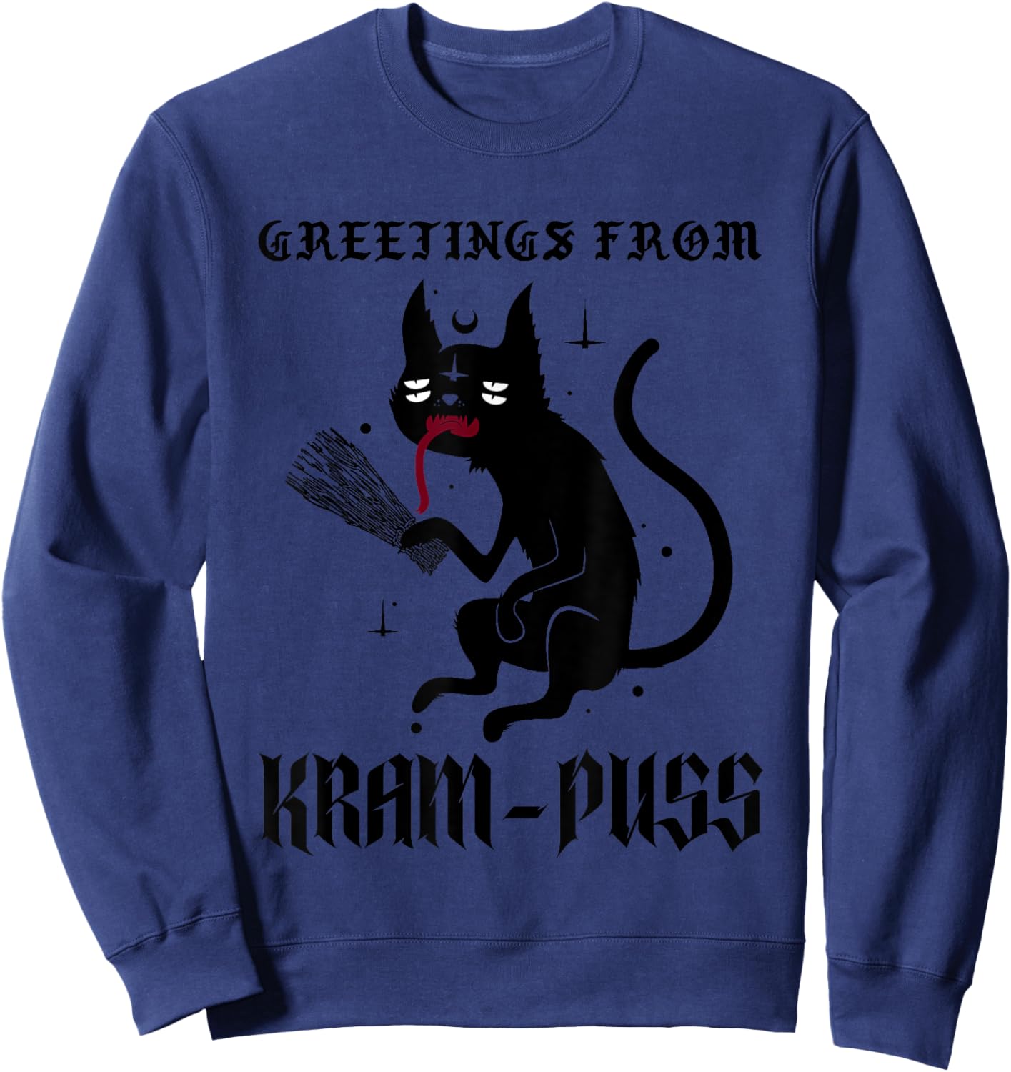 Funny Krampus Cat Christmas Greetings From Kram-Puss Pagan Women Kids Sweatshirt - Sweatshirt | Navy