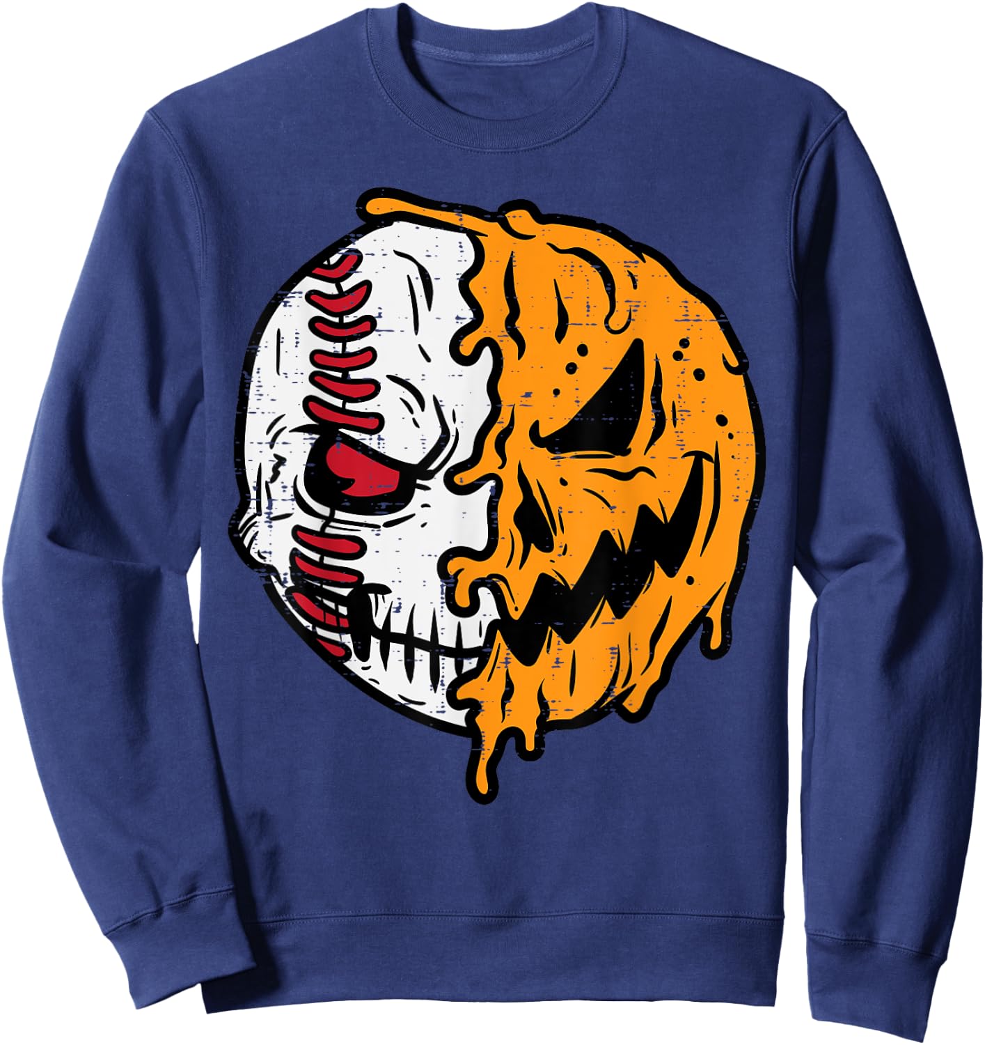 Halloween Baseball Pumpkin Jackolantern Costume Men Boys Kid Sweatshirt - Sweatshirt | Navy