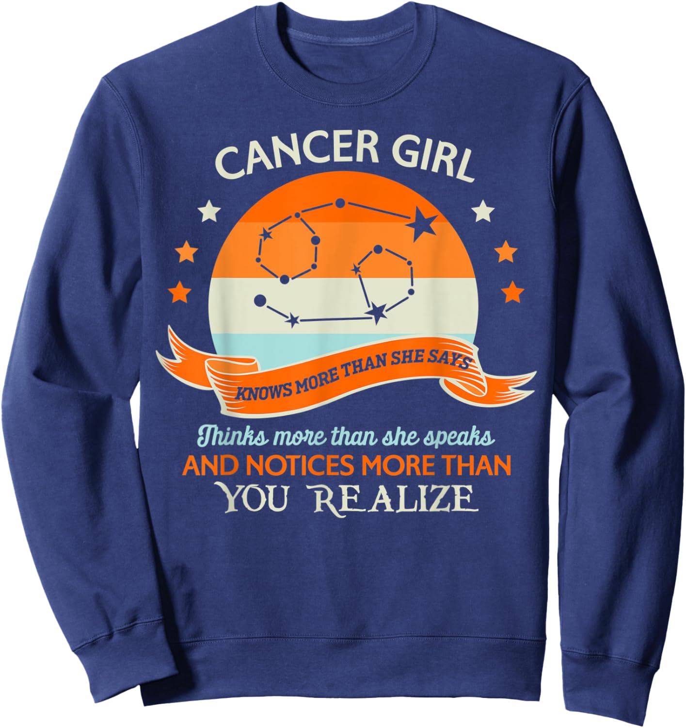 Vintage Cancer Girl knows more than she says funny Sweatshirt - Sweatshirt | Navy