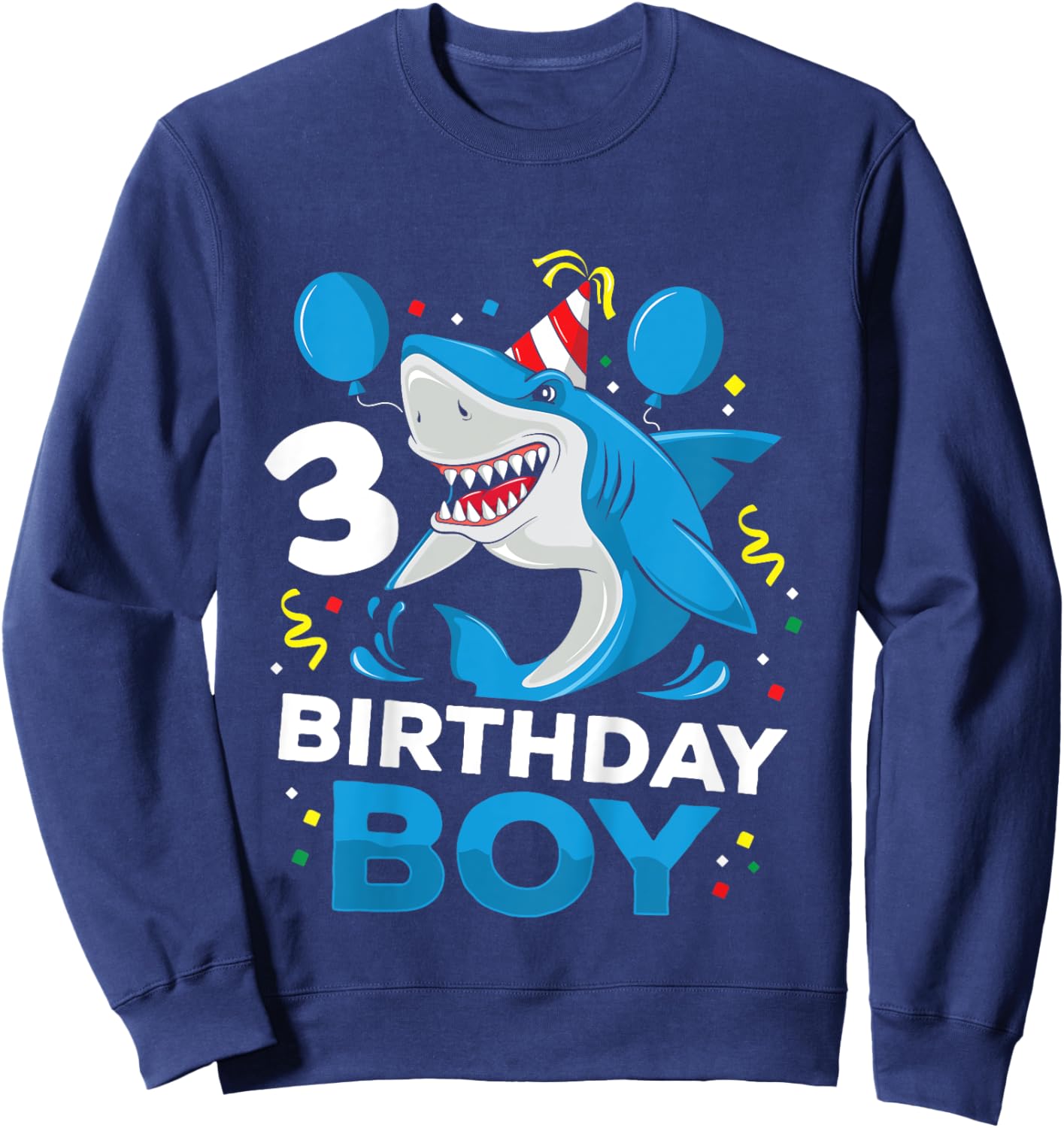 Kids 3rd Birthday Boy Shark Ocean Theme Party 3 Years Old Toddler Sweatshirt - Sweatshirt | Navy
