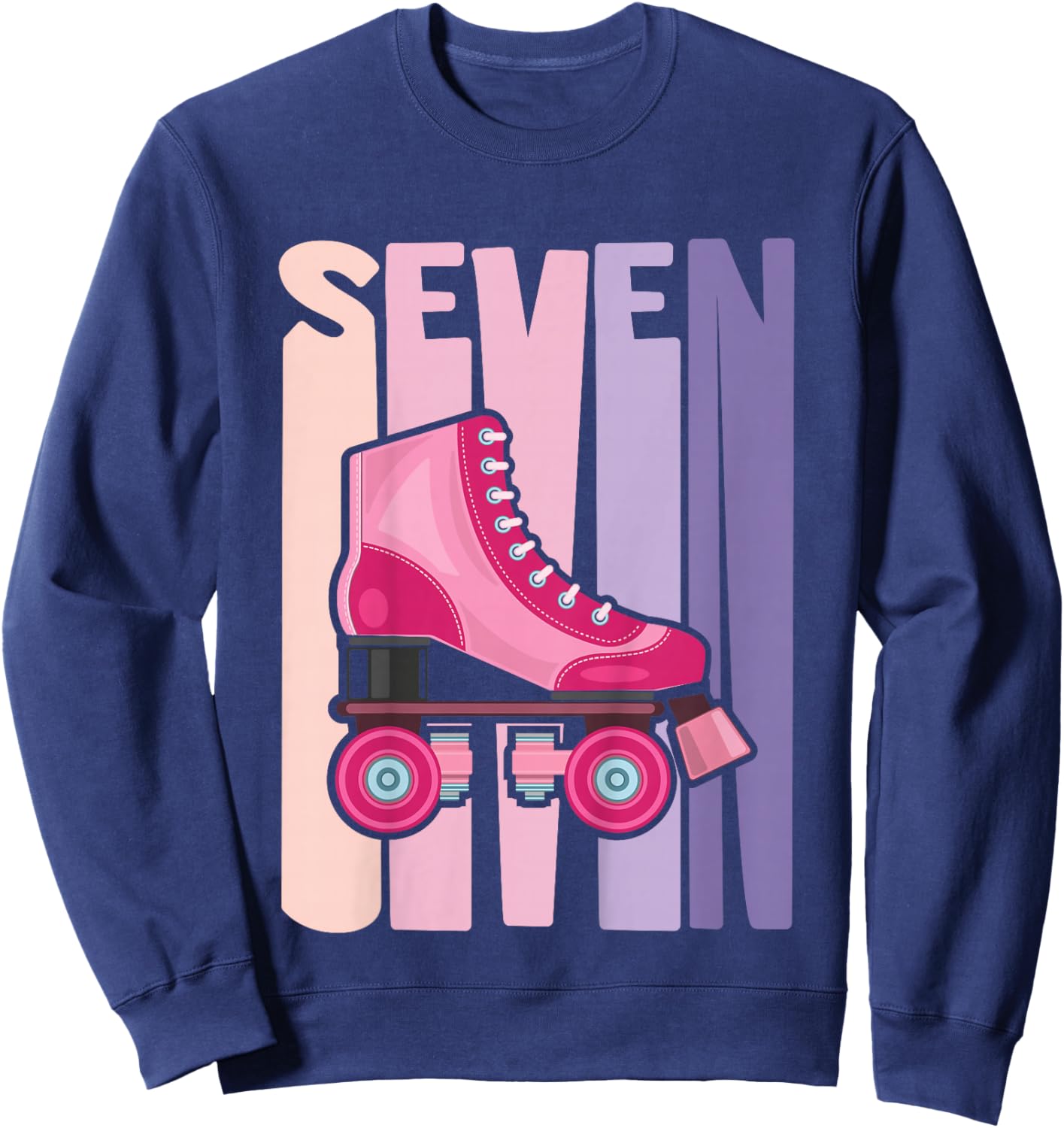 7 Year Old Cute Roller Skating Birthday Girl 7th B-Day Sweatshirt - Sweatshirt | Navy