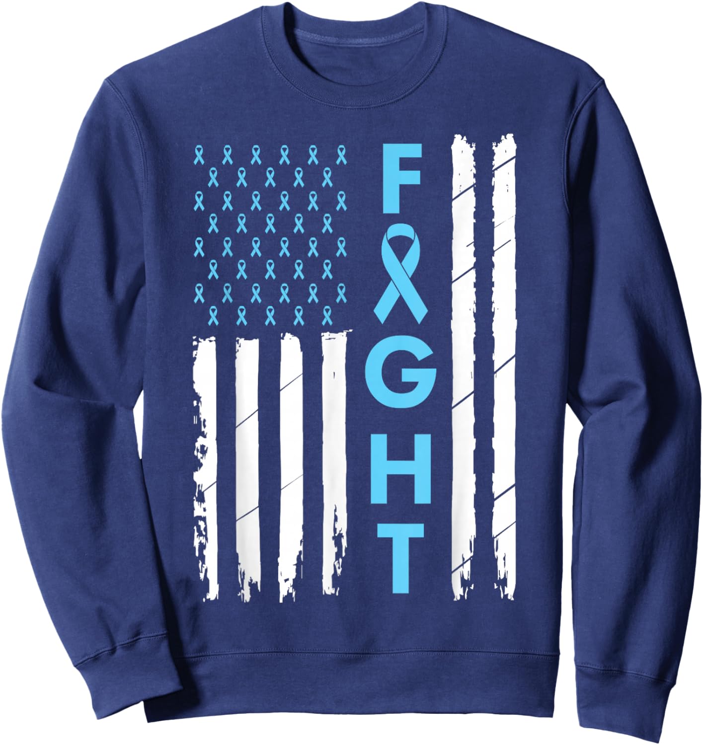 USA Prostate Cancer Awareness Light Blue Ribbon Survivor Sweatshirt - Sweatshirt | Navy
