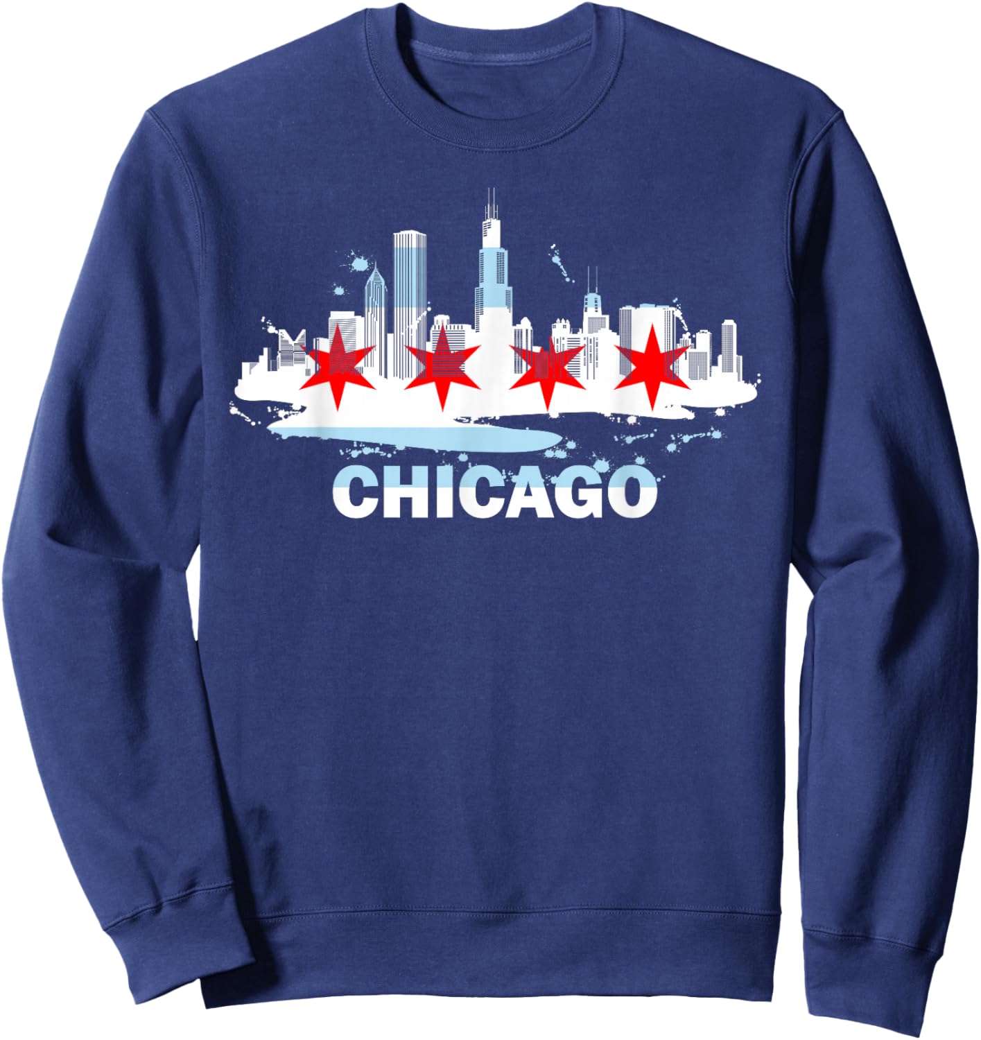 Chicago City Flag Downtown Skyline - Chicago Skyline Sweatshirt - Sweatshirt | Navy