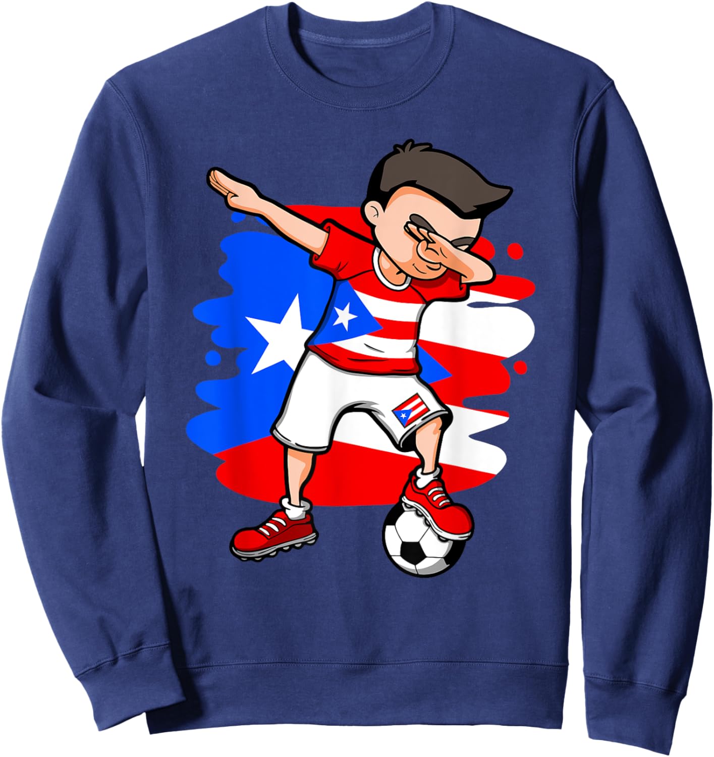 Dabbing Soccer Boy Puerto Rico Fans Jersey Puerto Rican Flag Sweatshirt - Sweatshirt | Navy