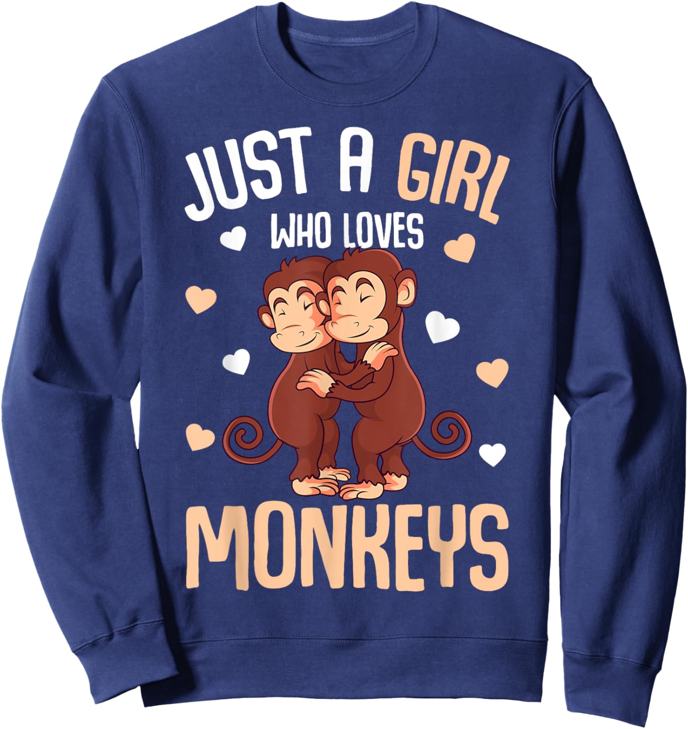 Just A Girl Who Loves Monkeys Kids Girls Monkey Sweatshirt - Sweatshirt | Navy