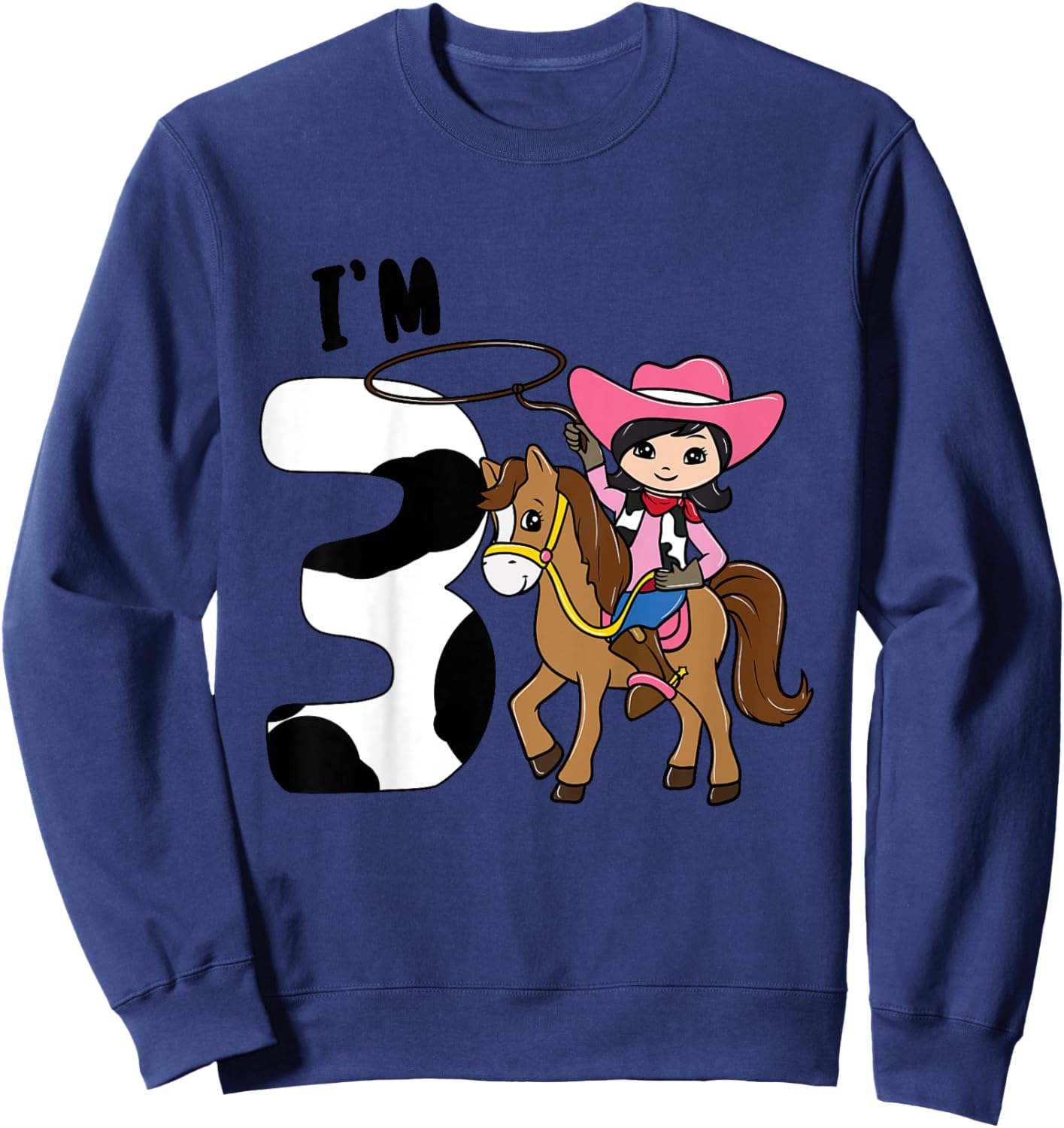 I'm 3 - Cute Horse Riding Cowgirl 3rd Birthday Girls Sweatshirt - Sweatshirt | Navy