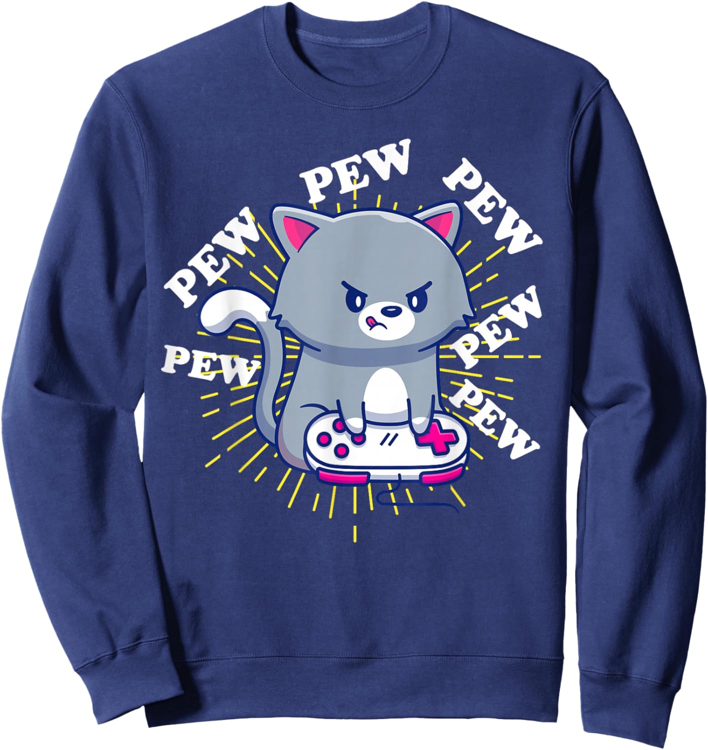 Pew Pew Cute Cat Gamer Headset Cat Gaming Sweatshirt - Sweatshirt | Navy