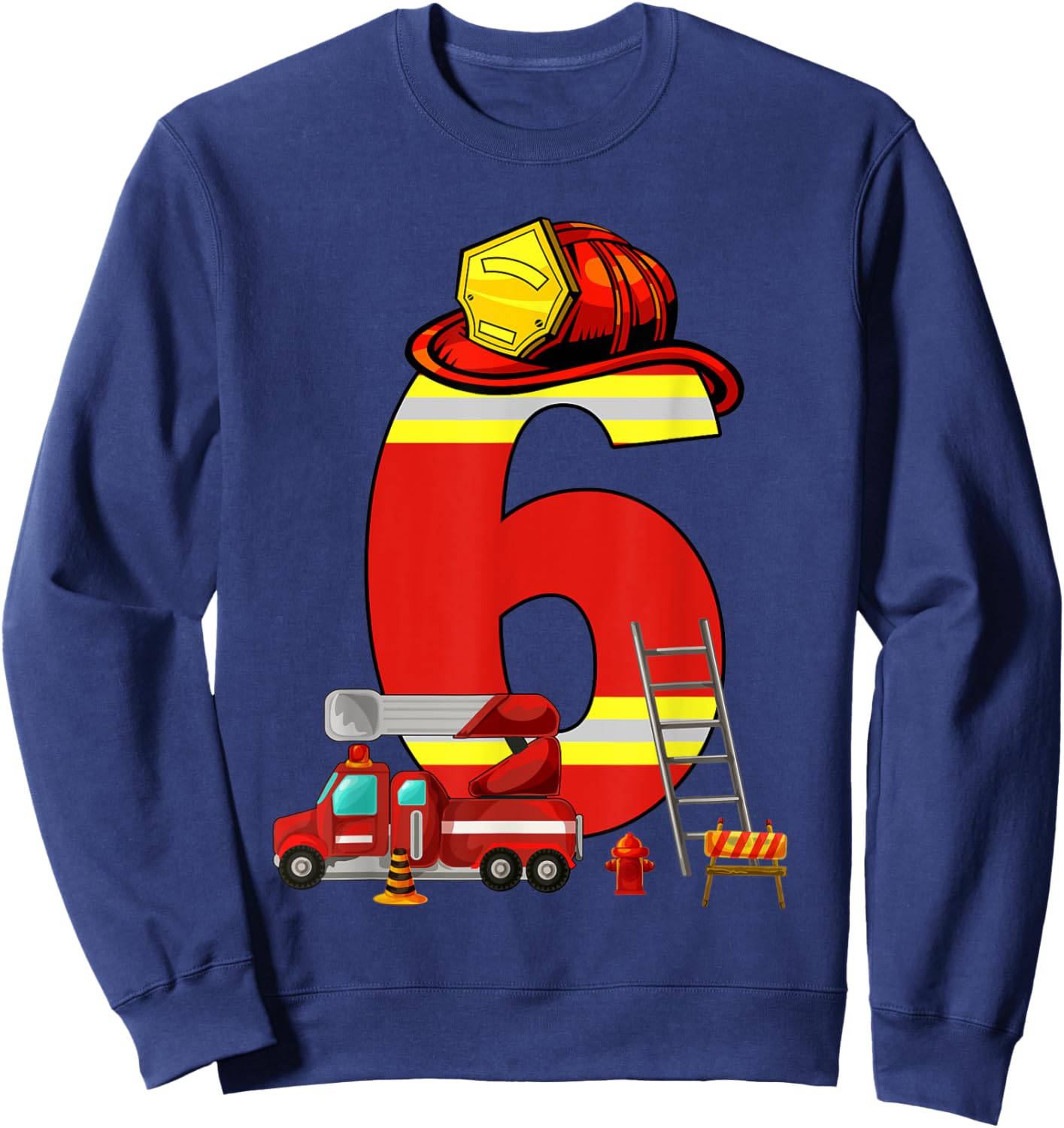 Fire Truck 6th Birthday Boy 6 Year Old Toddler Firefighter Sweatshirt - Sweatshirt | Navy