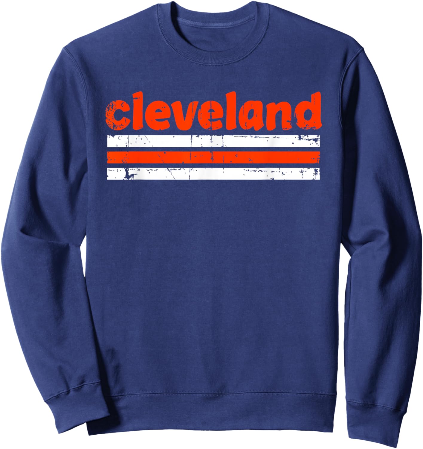 Cleveland Ohio Three Stripe Vintage Weathered Sweatshirt - Sweatshirt | Navy