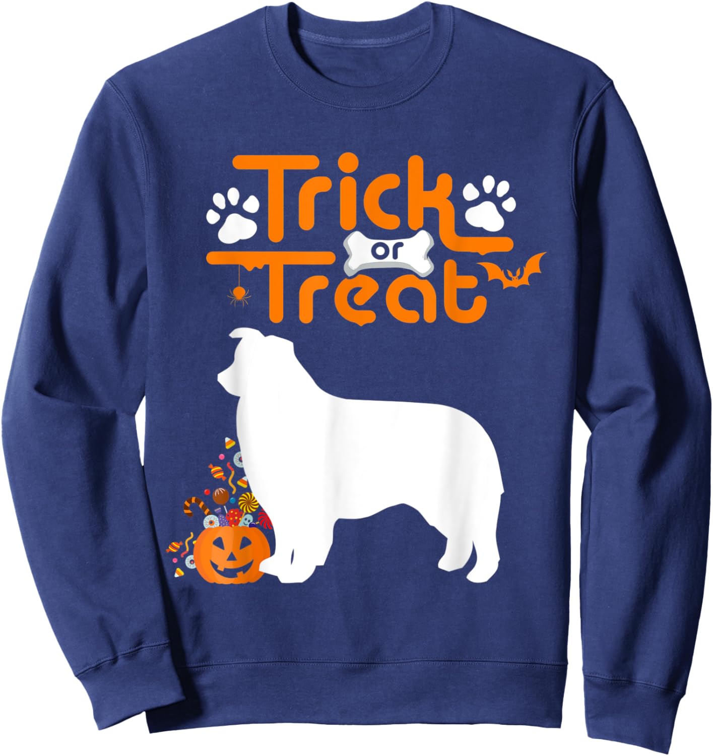 Trick Or Treat Australian Shepherd Dog Aussie Halloween Men Women Kids Sweatshirt - Sweatshirt | Navy