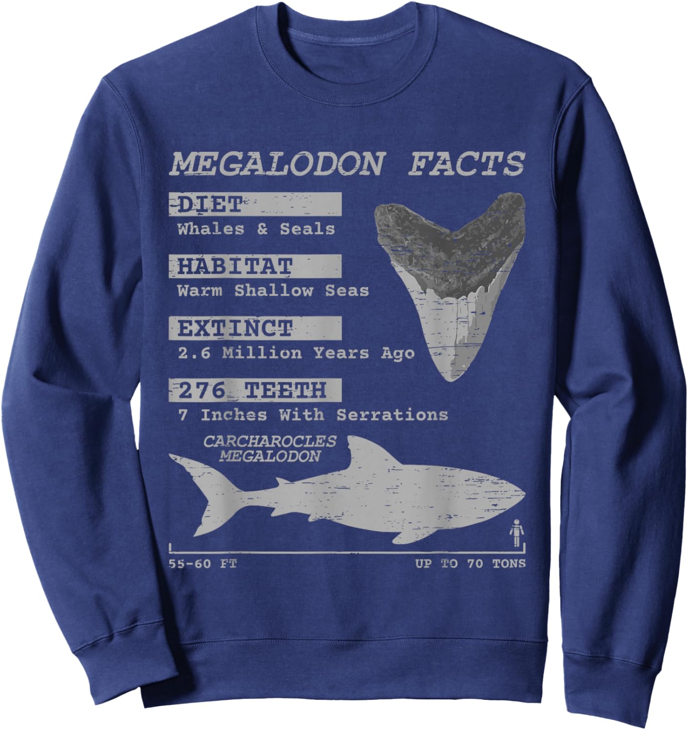 Megalodon Facts Teeth Meg Wildlife Sharks Deep Sea Creature Sweatshirt - Sweatshirt | Navy