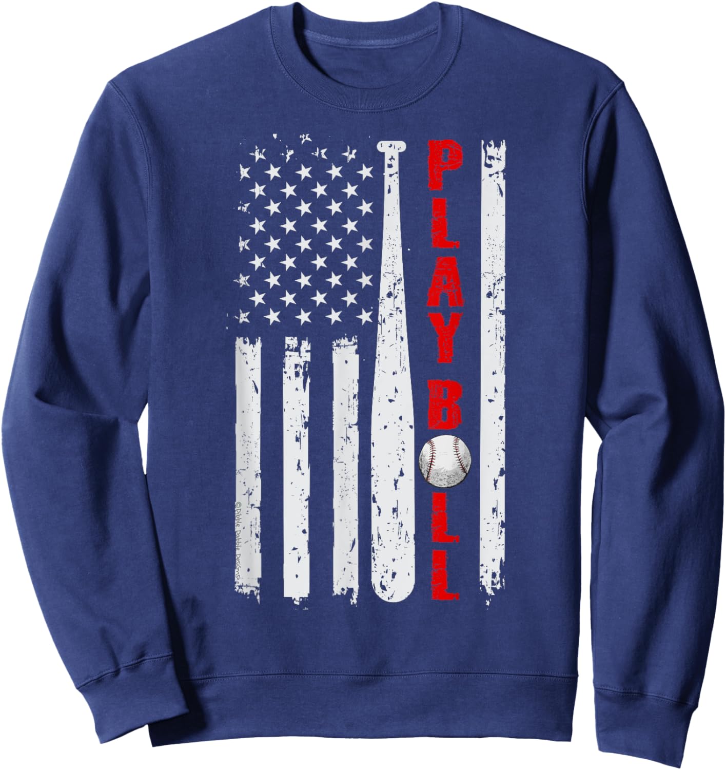 Baseball USA Flag Ball and Bat PLAY BALL Softball Baseball Women Girls Kids Men Sweatshirt - Sweatshirt | Navy