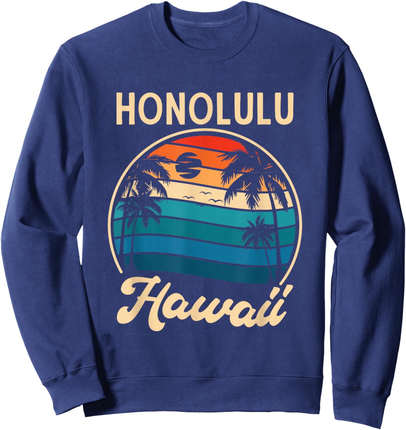 Retro Palm Trees Tropical Summer Holiday Honolulu Hawaii Sweatshirt - Sweatshirt | Navy
