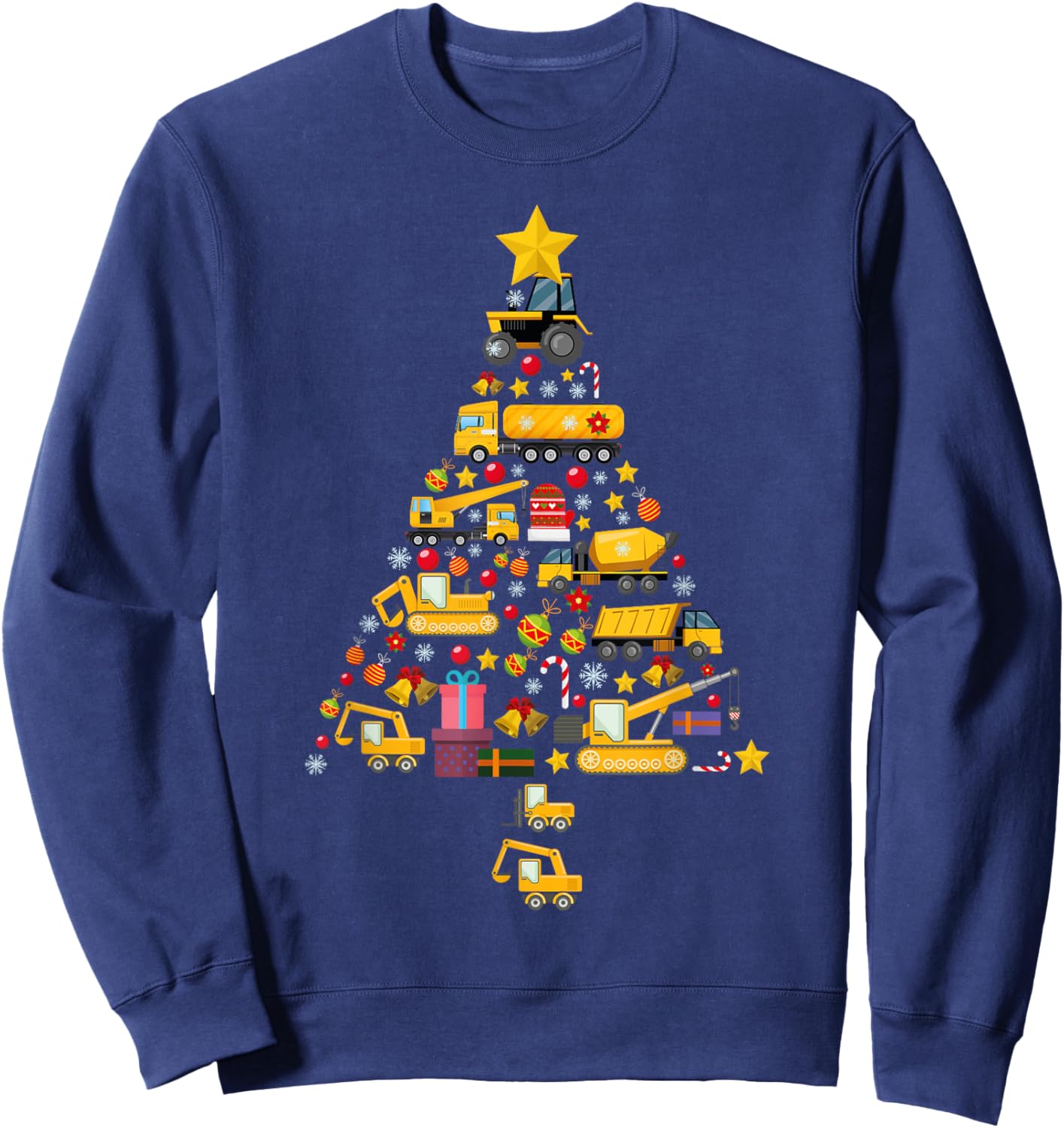 Funny Construction Trucks Christmas Tree Xmas Men Kids Women Sweatshirt - Sweatshirt | Navy