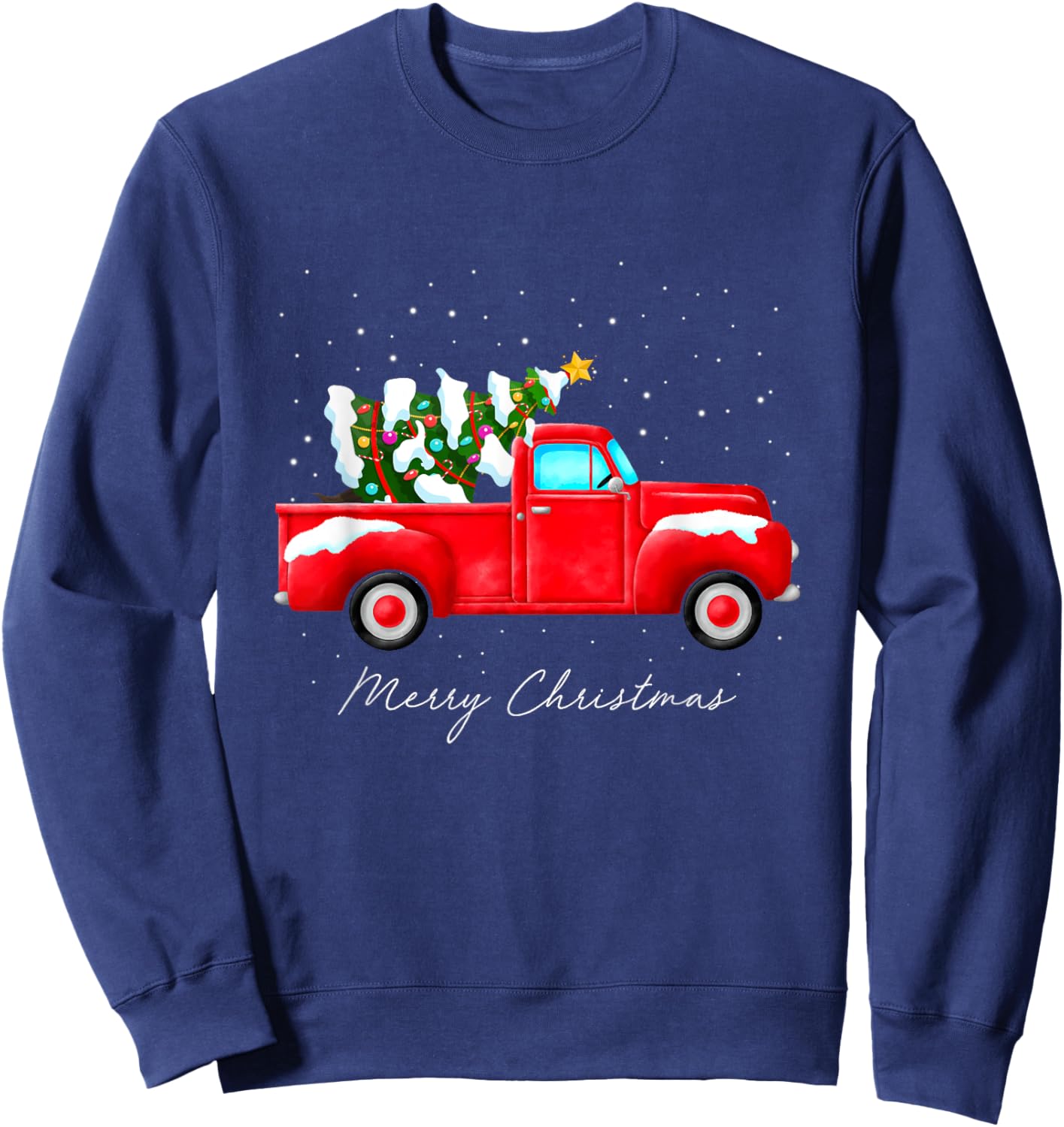 Red Truck Christmas Tree Lights Family Matching Vintage Sweatshirt - Sweatshirt | Navy