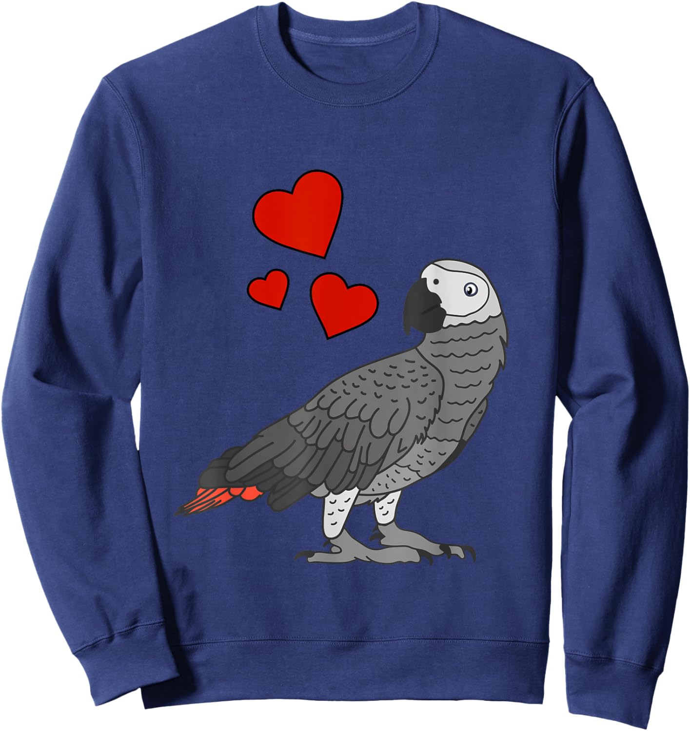 Cute African Gray Parrot with Hearts Sweatshirt - Sweatshirt | Navy