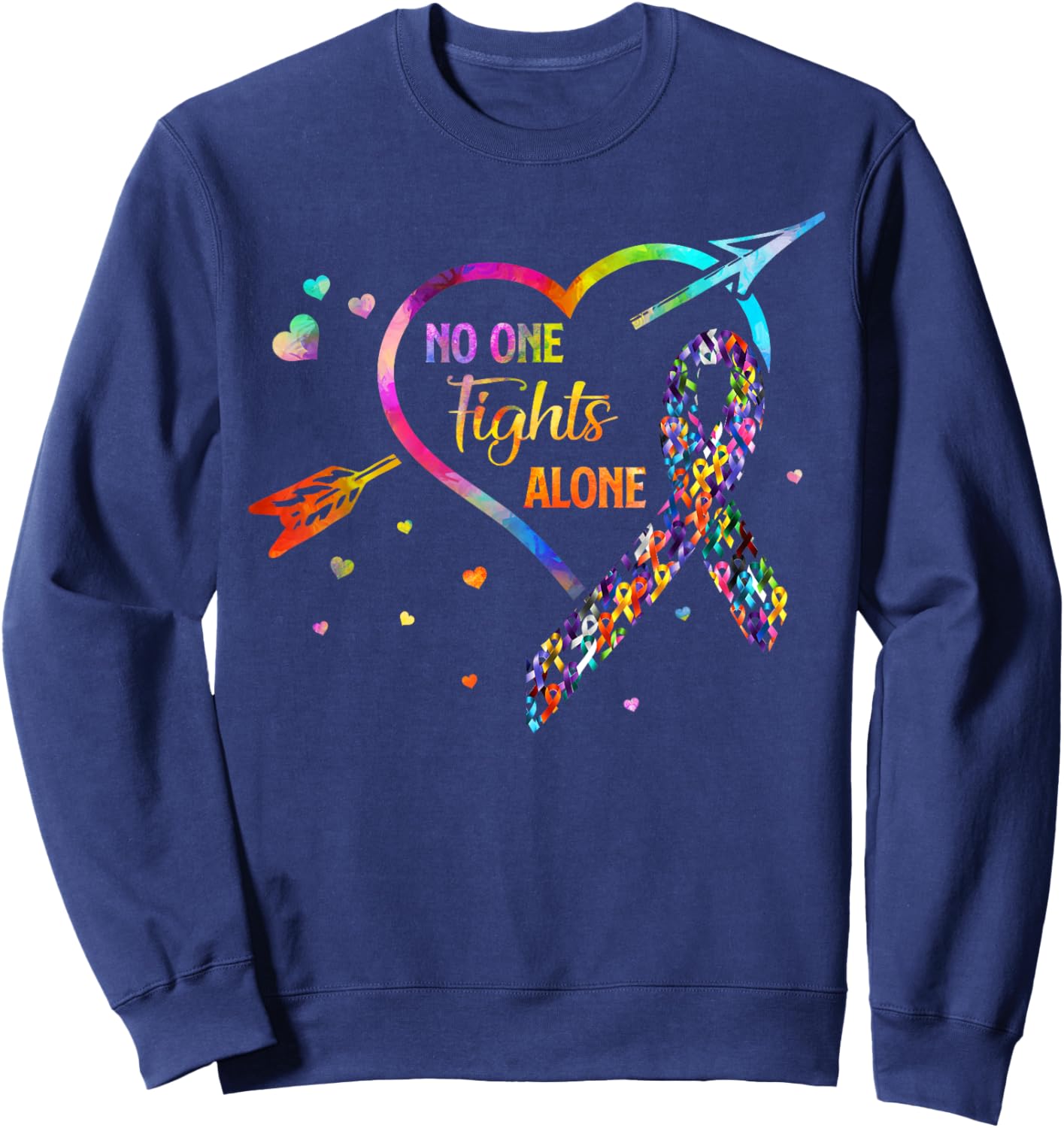 No One Fight Alone Arrow Heart Fight Cancer Ribbon Sweatshirt - Sweatshirt | Navy