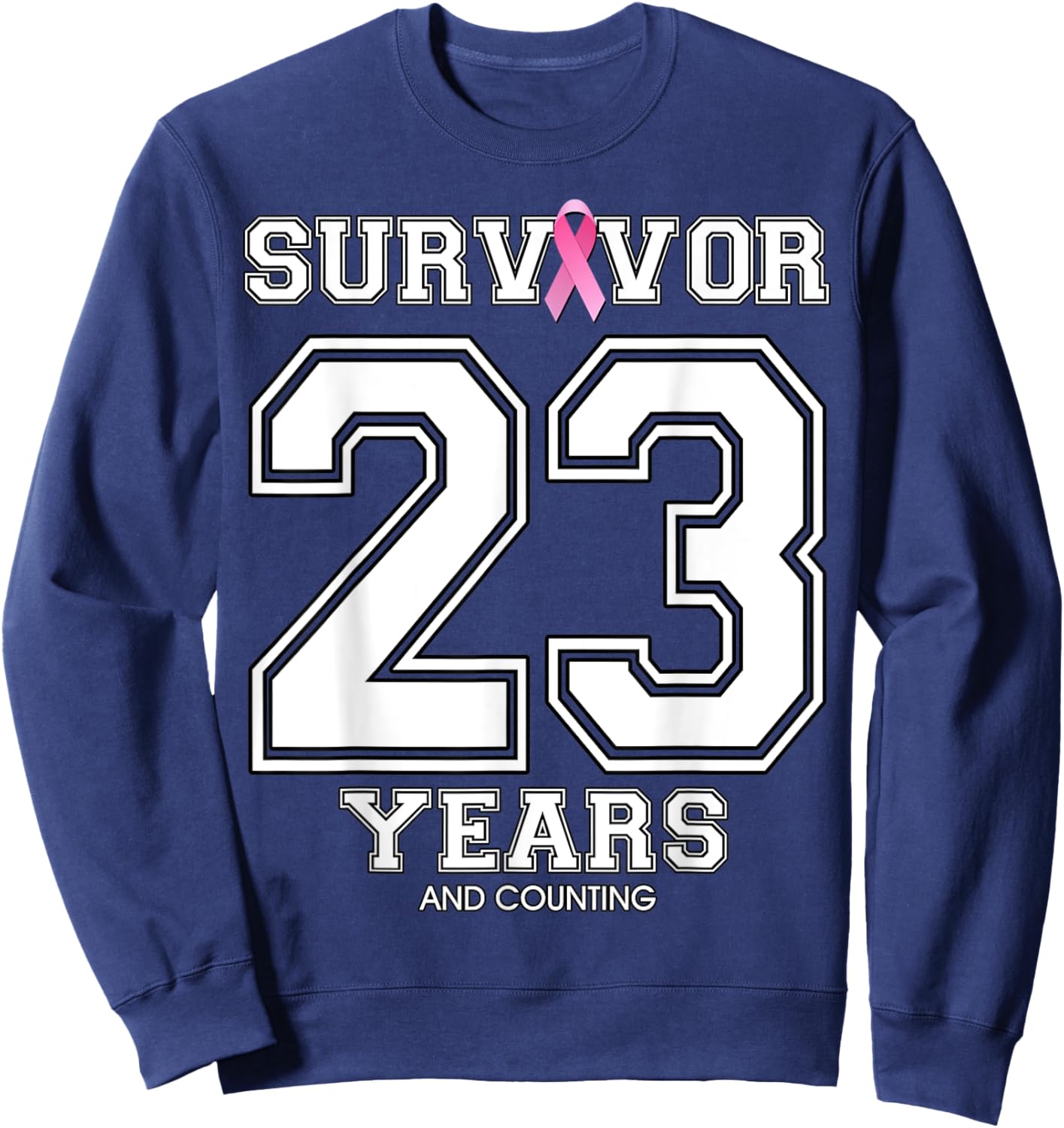 23 Years Breast Cancer Survivor Gifts Pink Ribbon Sweatshirt - Sweatshirt | Navy