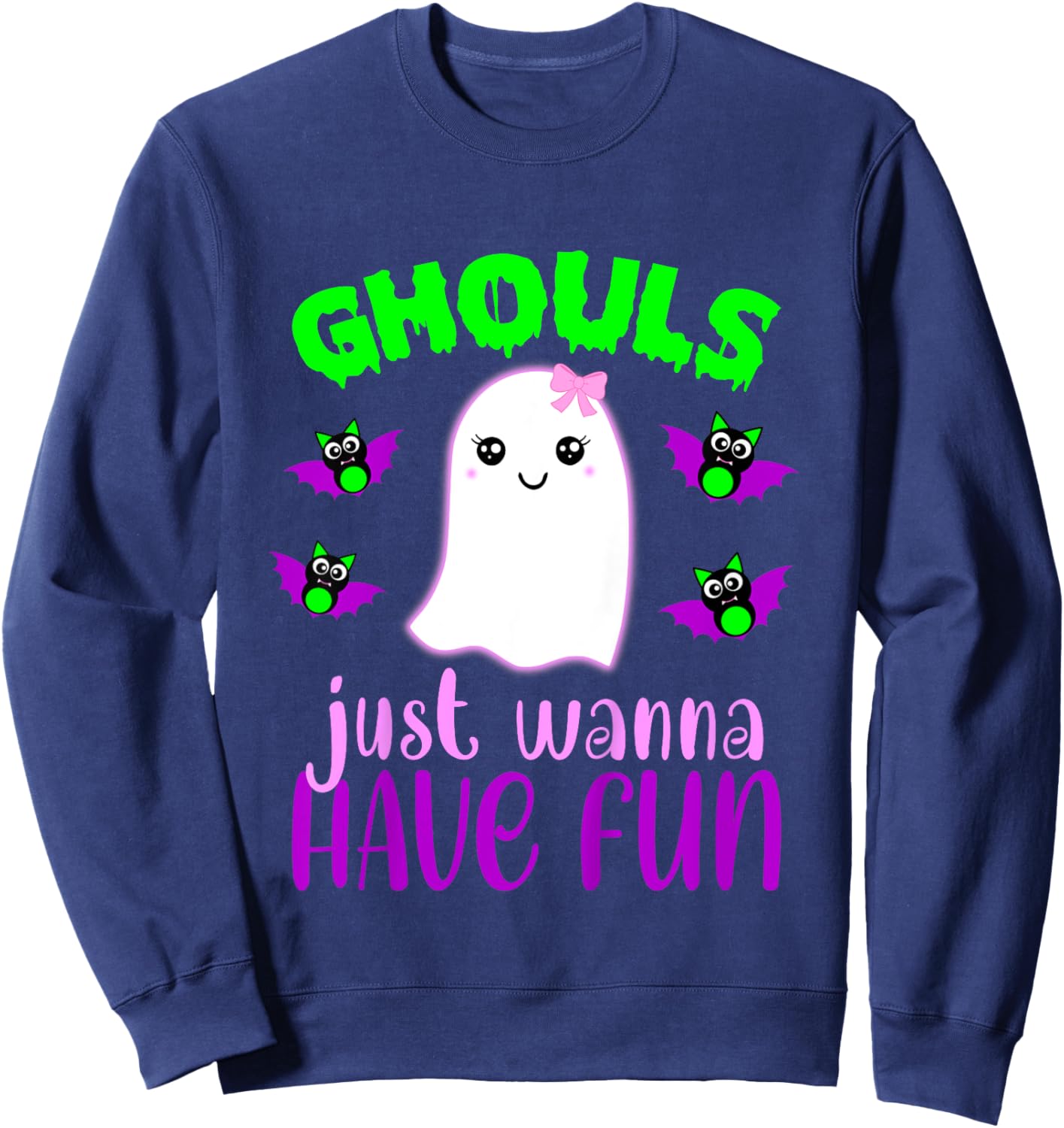 Kids GHOULS JUST WANNA HAVE FUN Funny Halloween Pun Ghost Costume Sweatshirt - Sweatshirt | Navy
