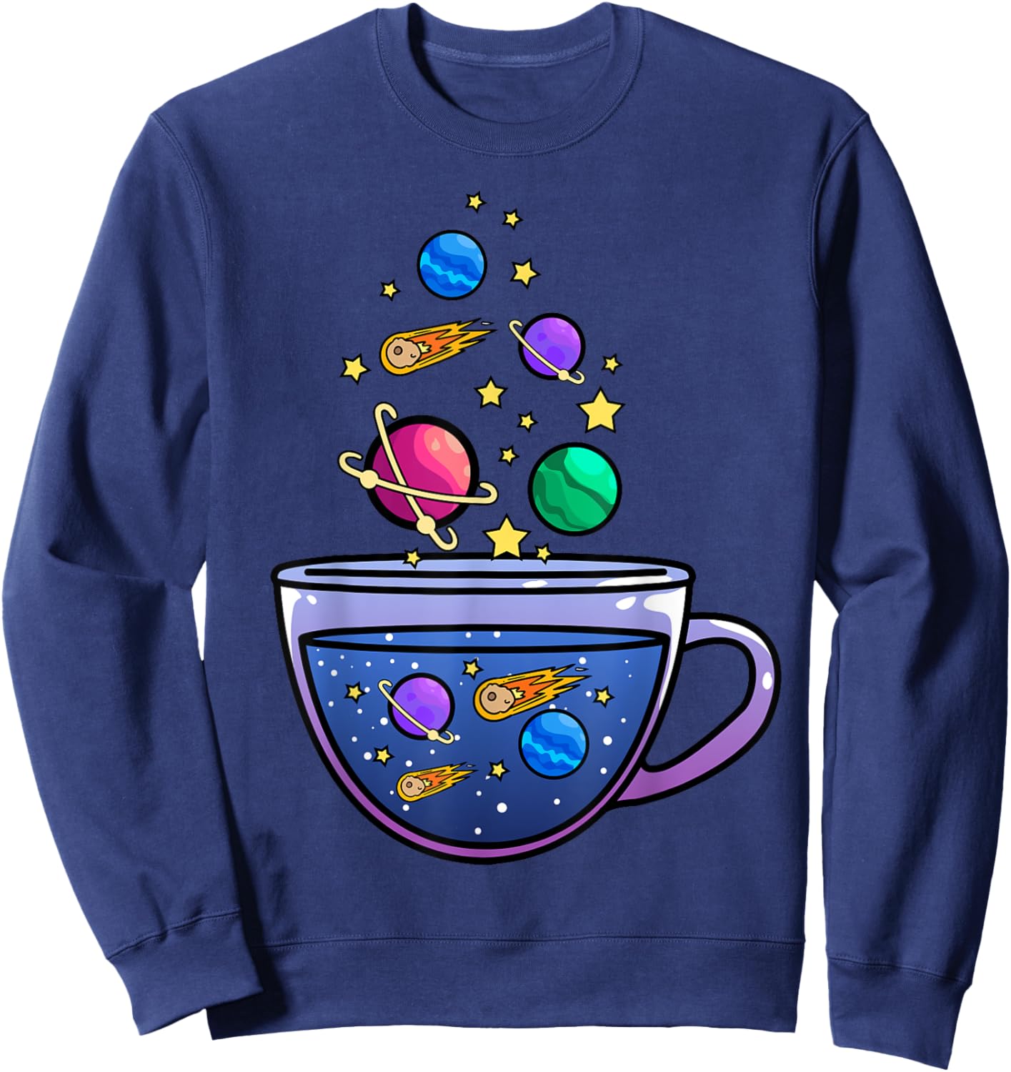 Unique Space Design Galaxy in a Teacup Universe Mars Moon Sweatshirt - Sweatshirt | Navy