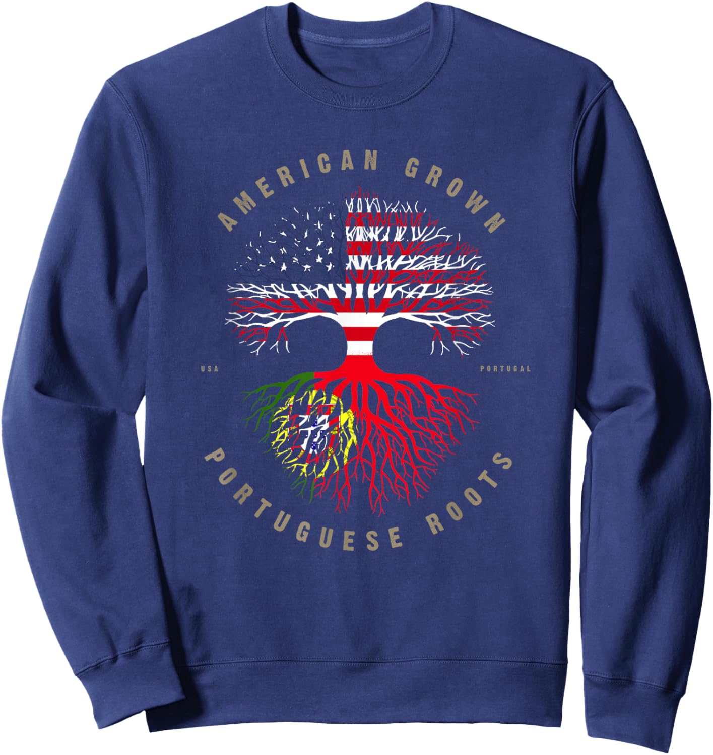 American Grown Portuguese Roots Portugal Flag Sweatshirt - Sweatshirt | Navy