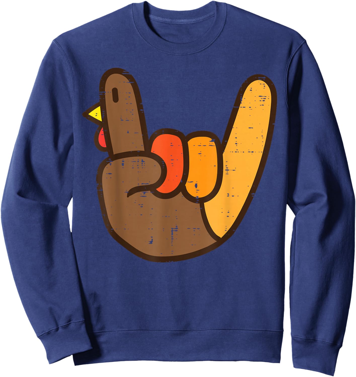 Rock Sign Turkey Hand Cool Thanksgiving Metal Punk Men Women Sweatshirt - Sweatshirt | Navy