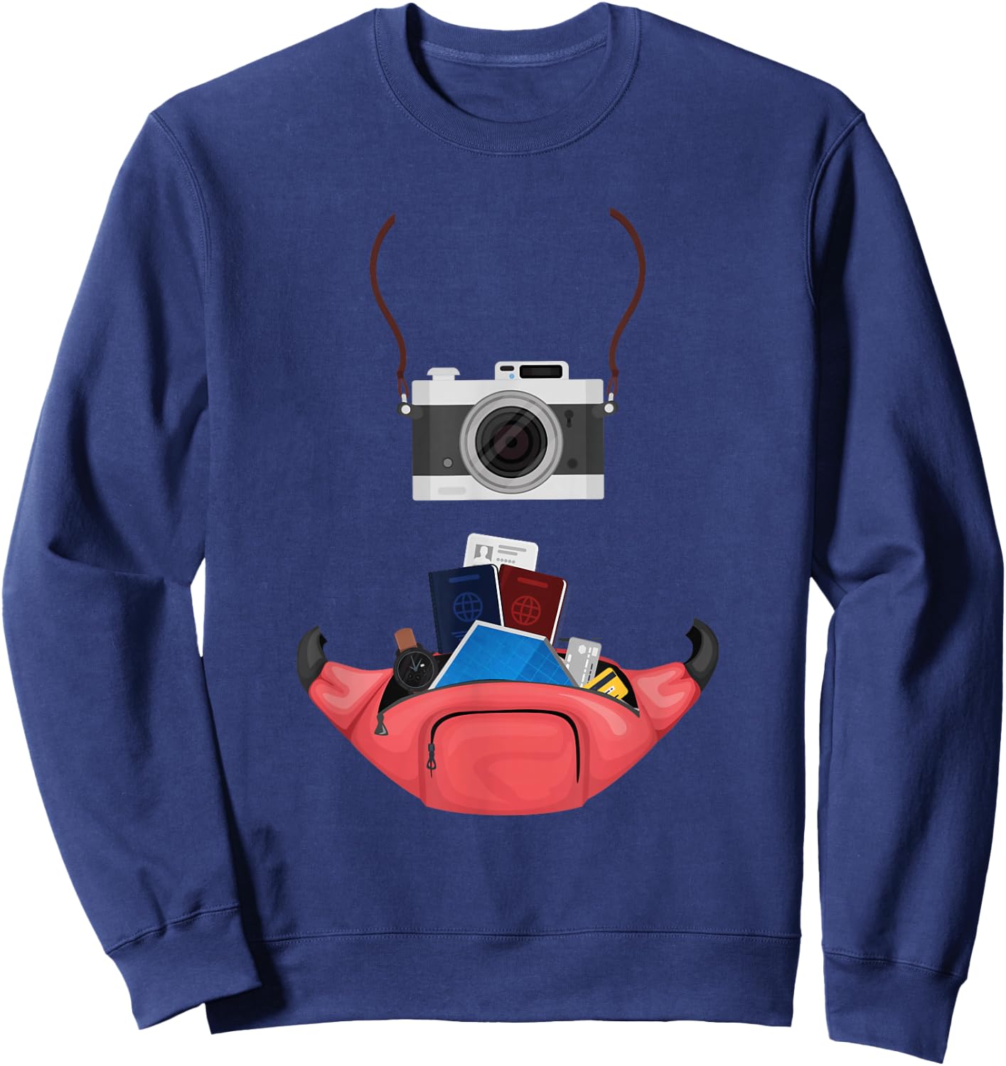 Tourist Spirit Day Camera Passport Map and Camera Tourism Sweatshirt - Sweatshirt | Navy