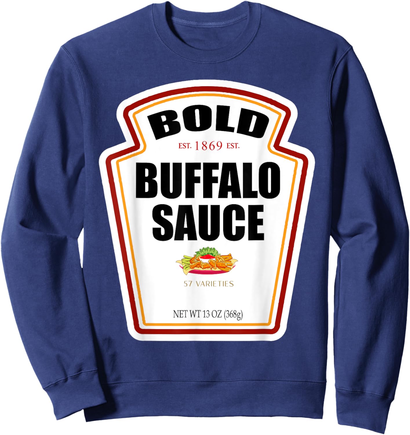 Bold Buffalo Sauce Bottle Label Funny Halloween Costume Sweatshirt - Sweatshirt | Navy