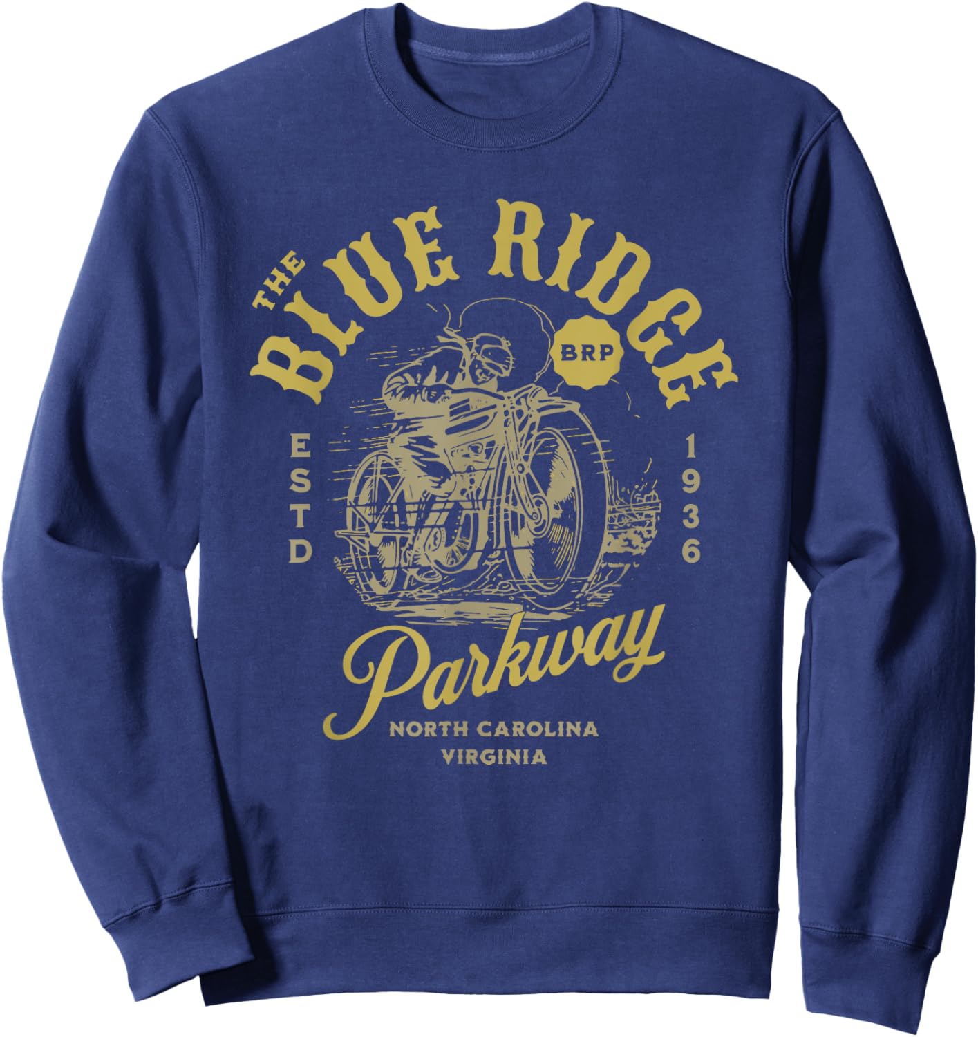 Blue Ridge Parkway Vintage Motorcycle Design Sweatshirt - Sweatshirt | Navy