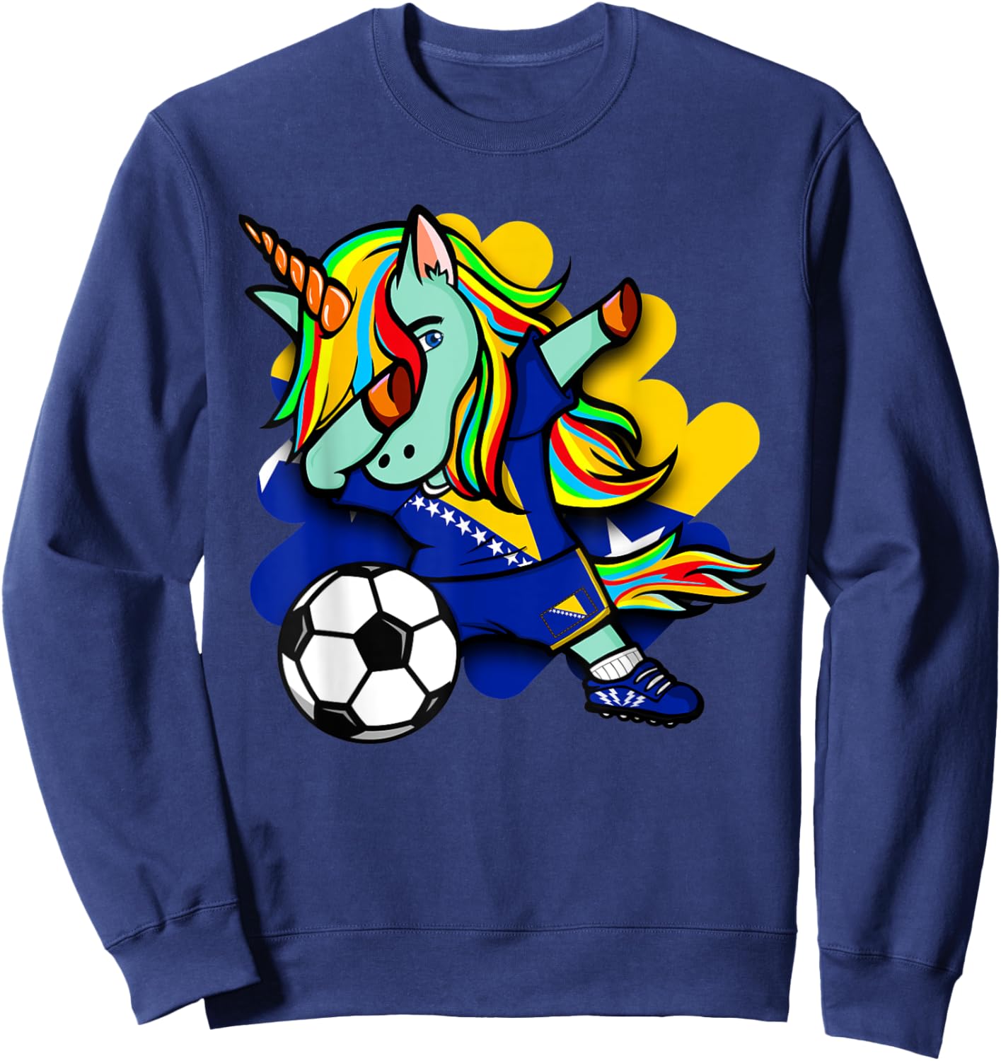 Cute Dabbing Unicorn Bosnia Herzegovina Soccer Lovers Jersey Sweatshirt - Sweatshirt | Navy