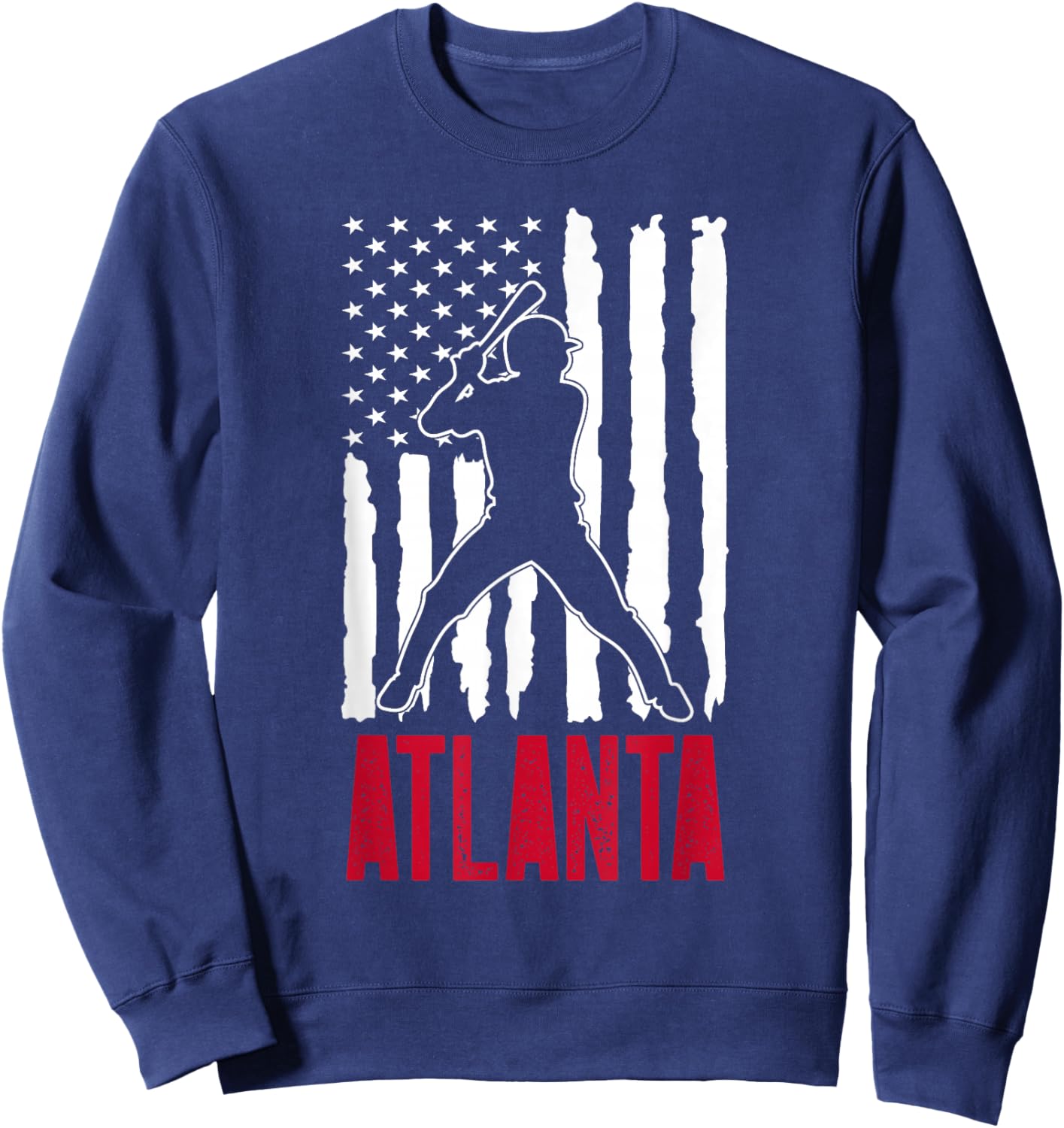 Vintage Atlanta American Flag Distressed Baseball Sweatshirt - Sweatshirt | Navy