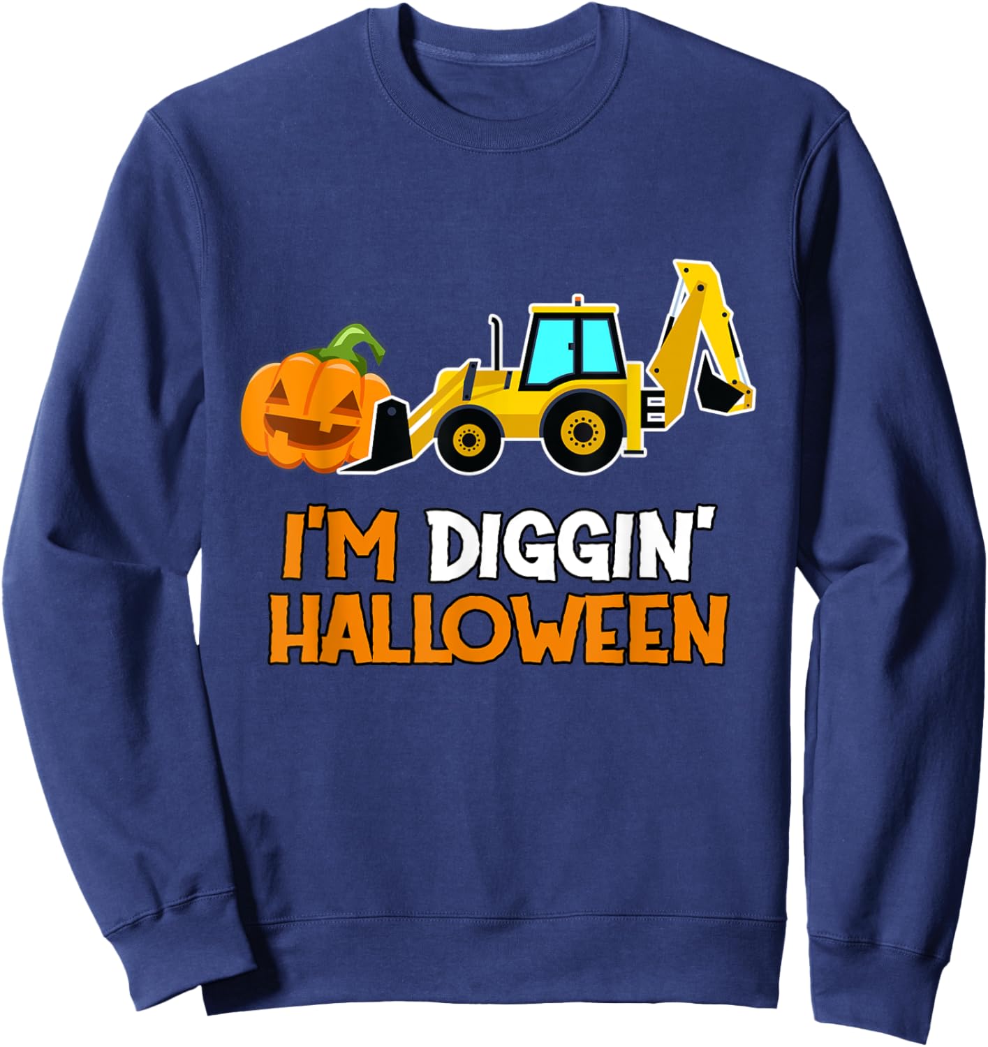 Kids Boys Backhoe Diggin Halloween Toddler Pumpkin Tractor Sweatshirt - Sweatshirt | Navy