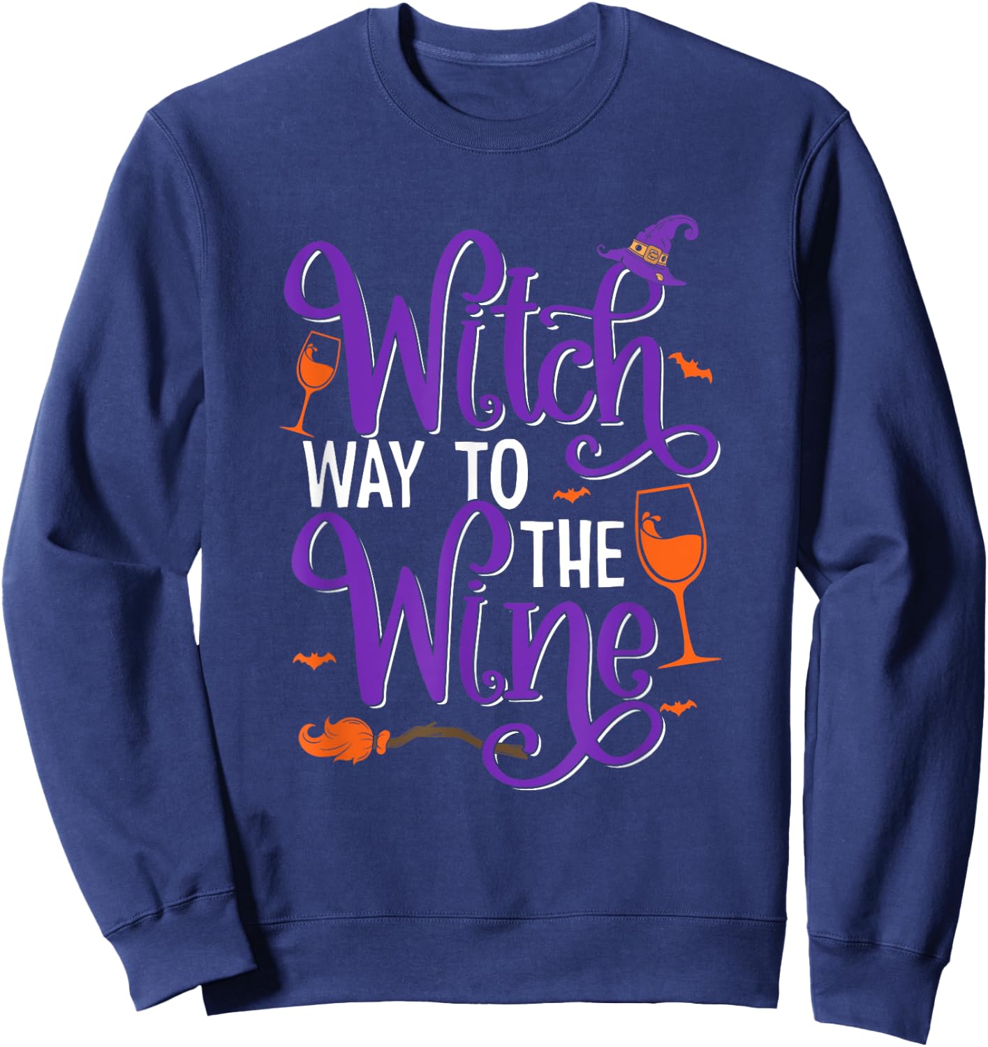 Halloween Wine Witch Way to The Wine Spooky Drinking Sweatshirt - Sweatshirt | Navy