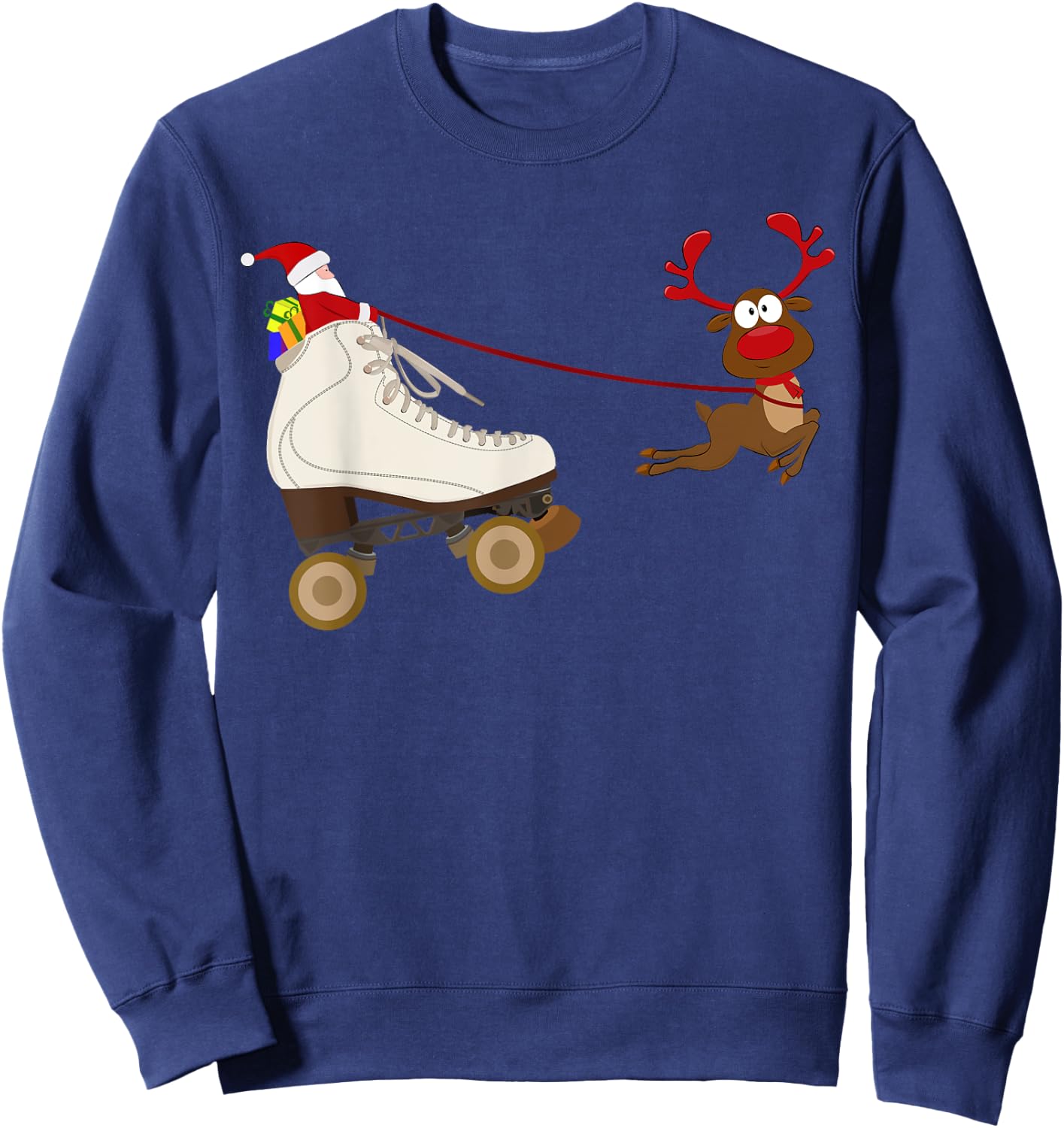 Santa In A Christmas Roller Skate Sleigh Skating Festive Sweatshirt - Sweatshirt | Navy