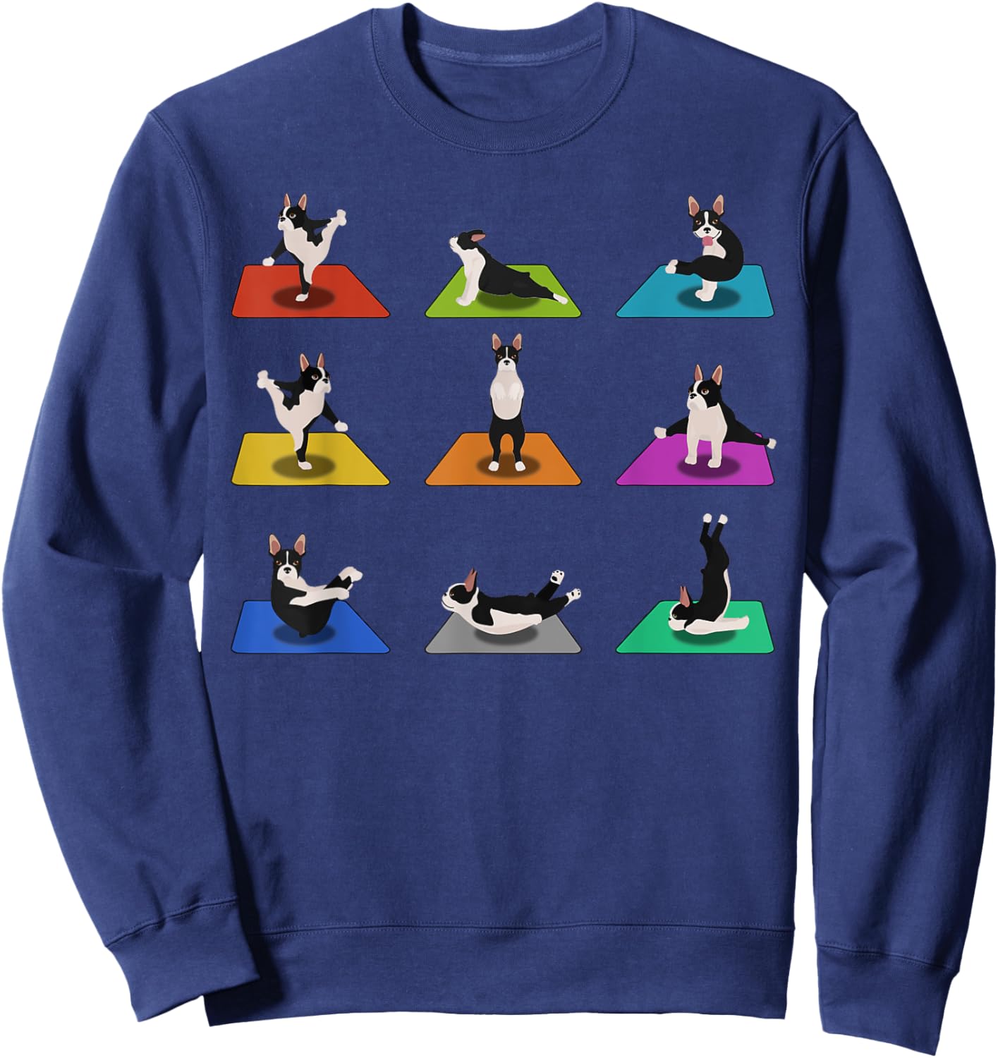 Funny Boston Terriers Yoga Asana Pose and Meditation Sweatshirt - Sweatshirt | Navy
