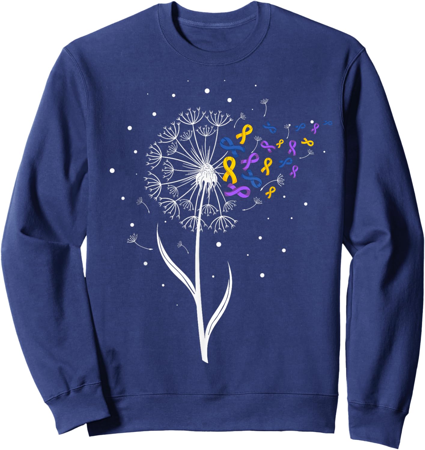Bladder Cancer Awareness Ribbon & Dandelion Survivor Warrior Sweatshirt - Sweatshirt | Navy