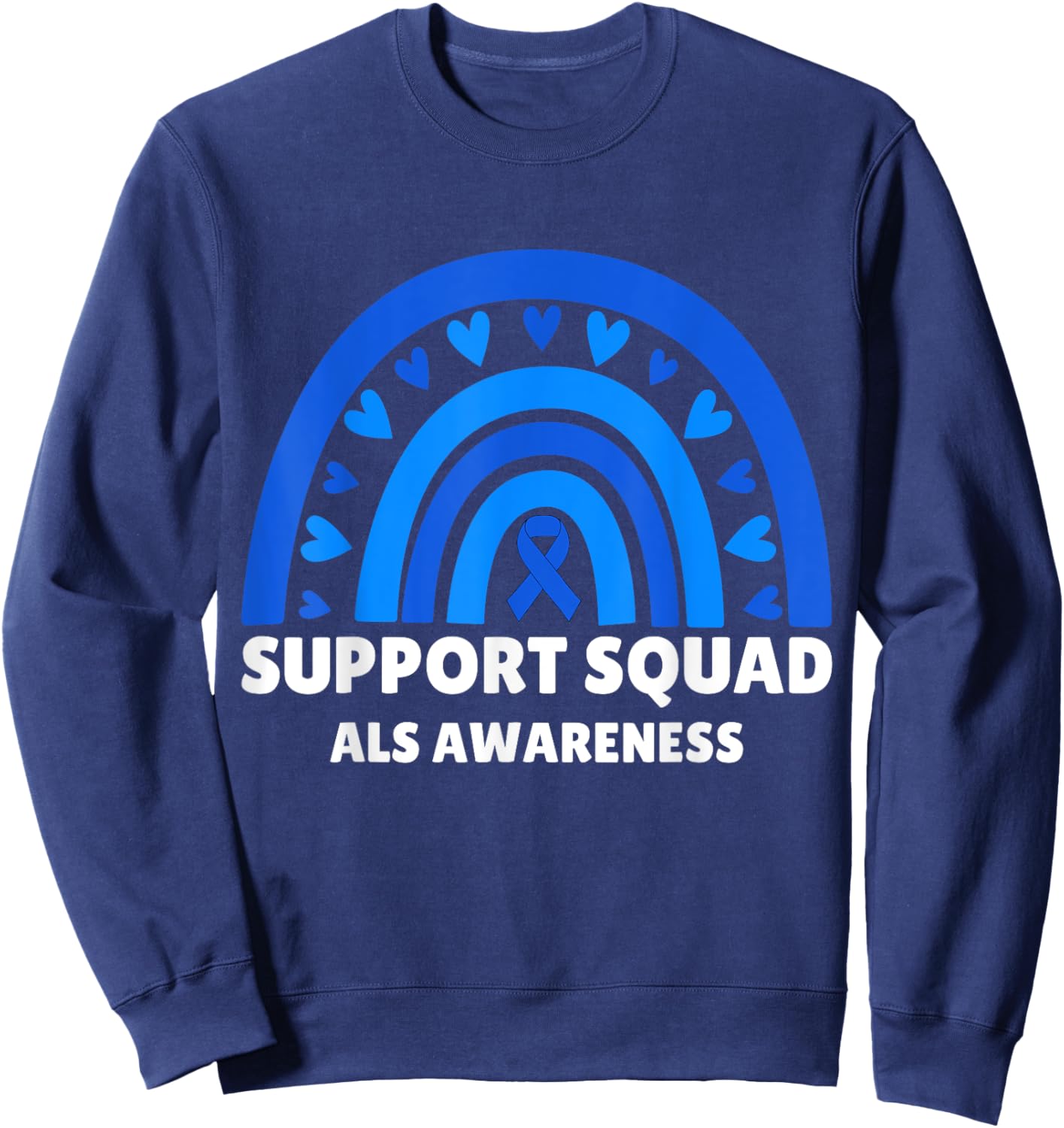 Support Squad ALS Awareness Month Men Women Kids Blue Ribbon Sweatshirt - Sweatshirt | Navy