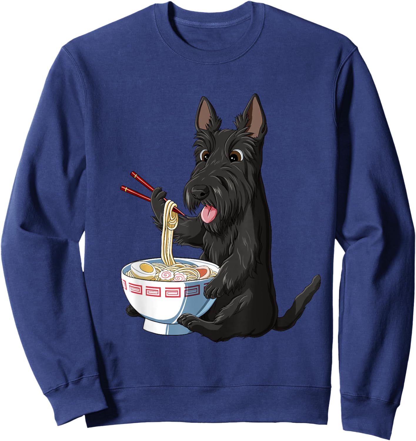 Funny Japanese Anime Dog Scottish Terrier Eating Ramen Sweatshirt - Sweatshirt | Navy