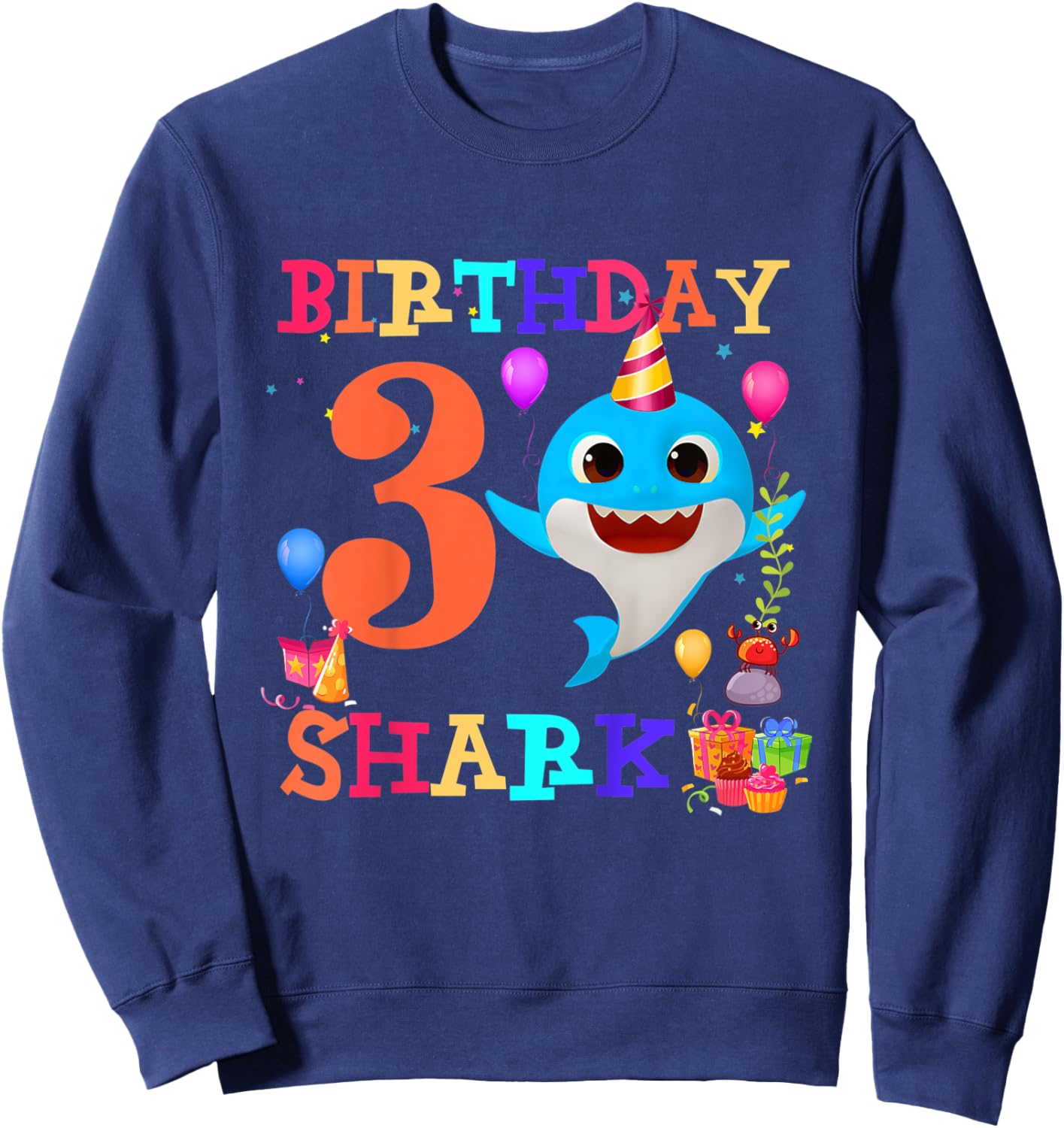 Kids 3 Year Old 3rd Birthday Shark Boys girls Toddlers Kids Sweatshirt - Sweatshirt | Navy