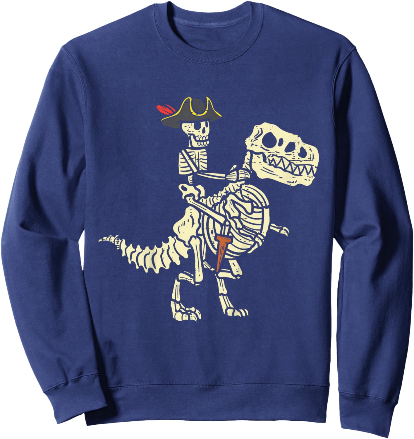 Kids Skeleton Pirate On Trex Halloween Dinosaur Toddler Boys Kids Sweatshirt - Sweatshirt | Navy
