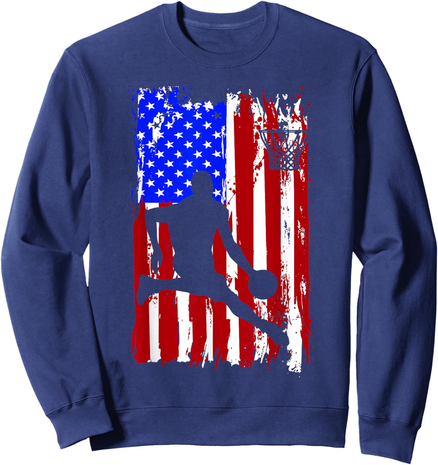 Vintage American Flag Basketball Sweatshirt - Sweatshirt | Navy