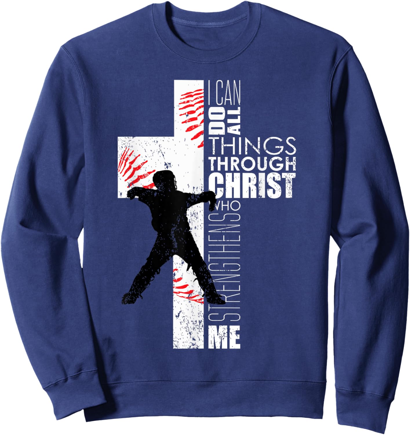 Christian Philippians 4:13 Kids Boys Cross Baseball Catcher Sweatshirt - Sweatshirt | Navy