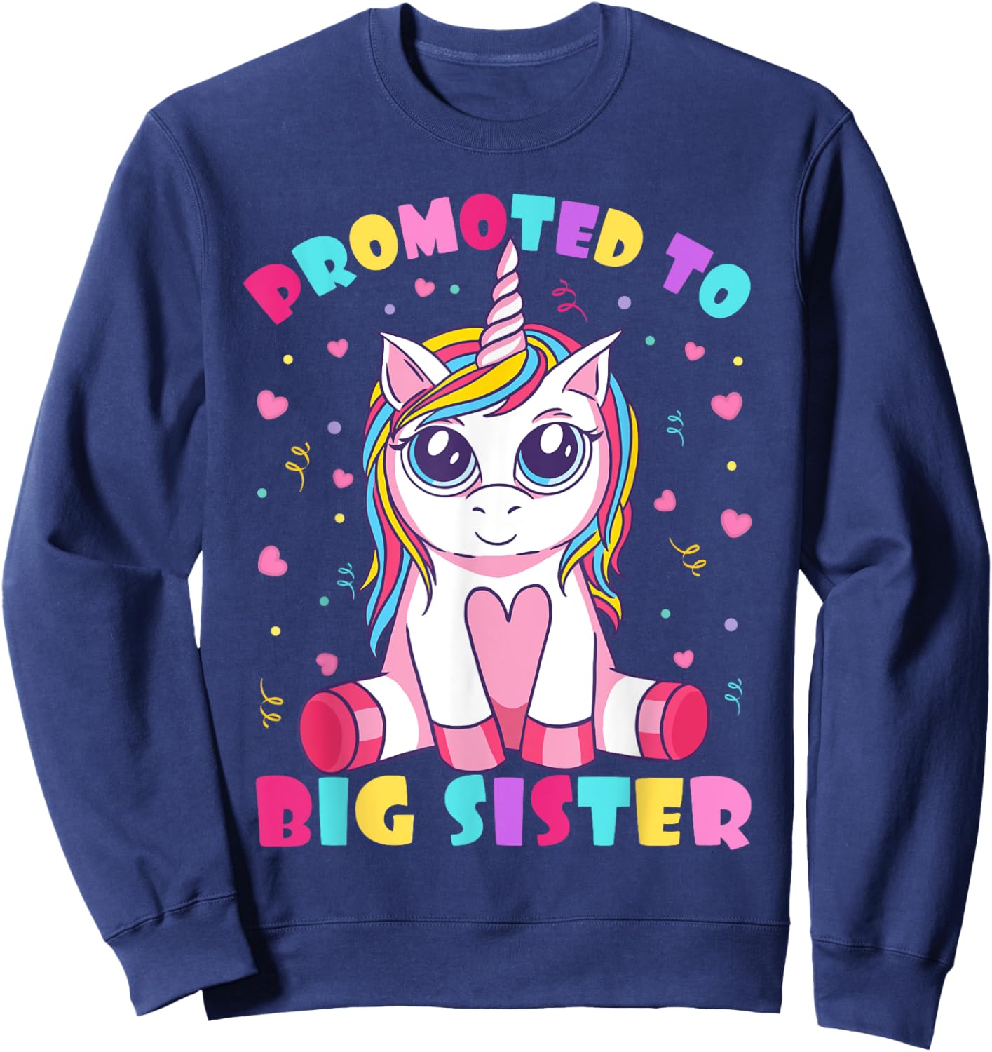 Promoted To Big Sister Cute Unicorn Lover Kids Girls Sweatshirt - Sweatshirt | Navy