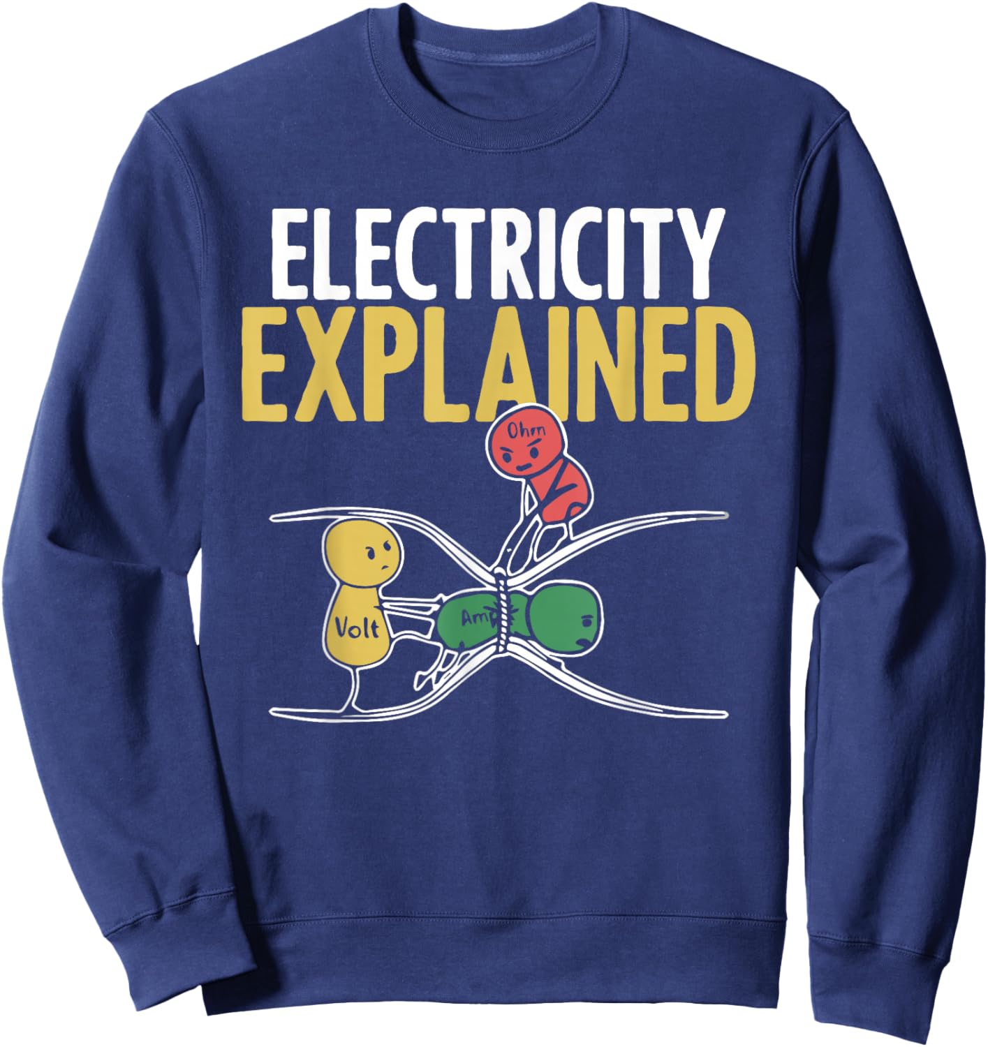 Electricity Explained Illustration Electrician Teacher Nerd Sweatshirt - Sweatshirt | Navy