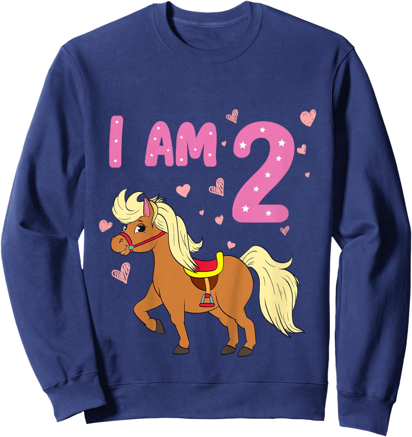 Pony Girl 2nd Birthday Horse 2 Years Old Girls Pony Birthday Sweatshirt - Sweatshirt | Navy