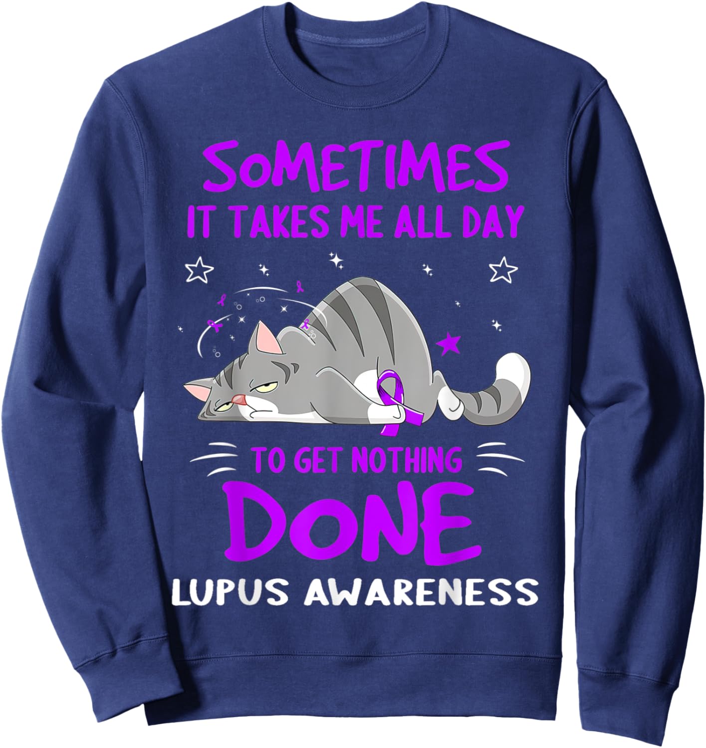 Lupus Awareness Cat Ribbon Sweatshirt - Sweatshirt | Navy