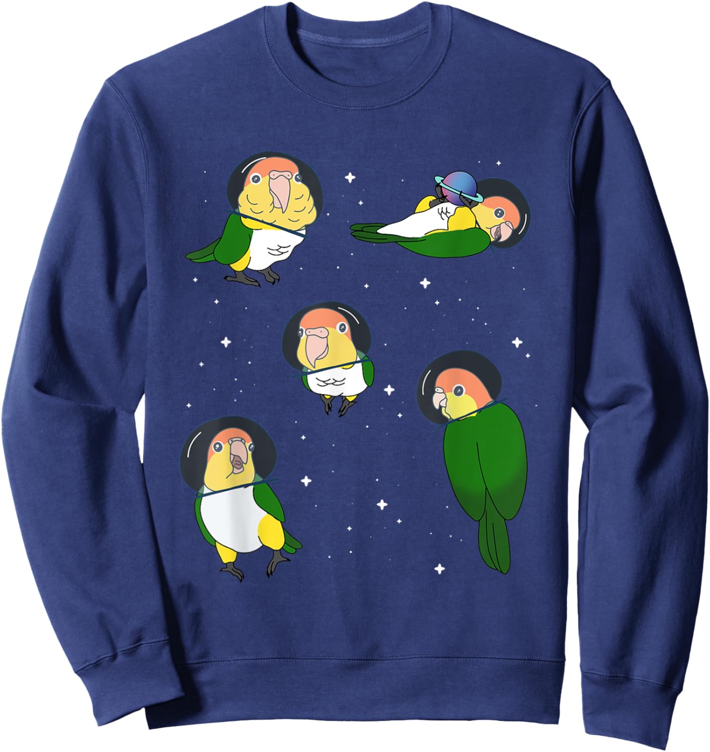 Cute White Bellied Caique Pattern Parrot memes Space Birbs Sweatshirt - Sweatshirt | Navy