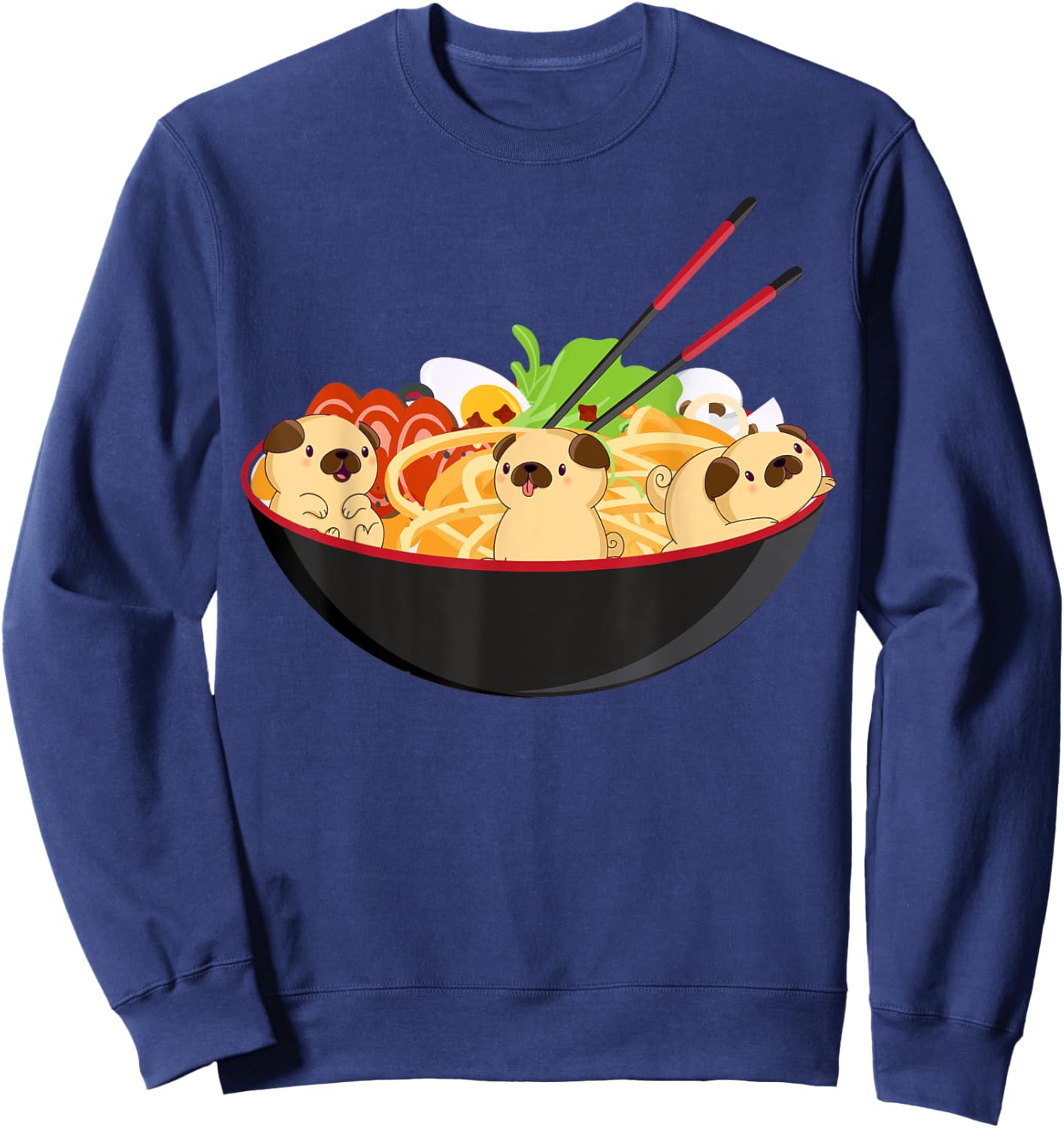 Cute Pug & Ramen Kawaii Anime Pug Puppy Lover Gift Sweatshirt - Sweatshirt | Navy