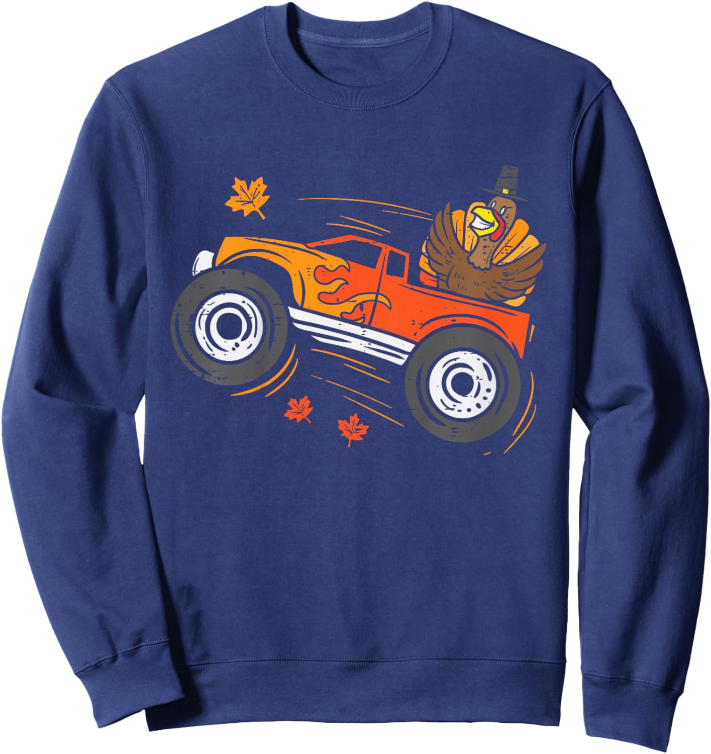 Turkey Monster Truck Funny Boys Thanksgiving Toddler Kids Sweatshirt - Sweatshirt | Navy